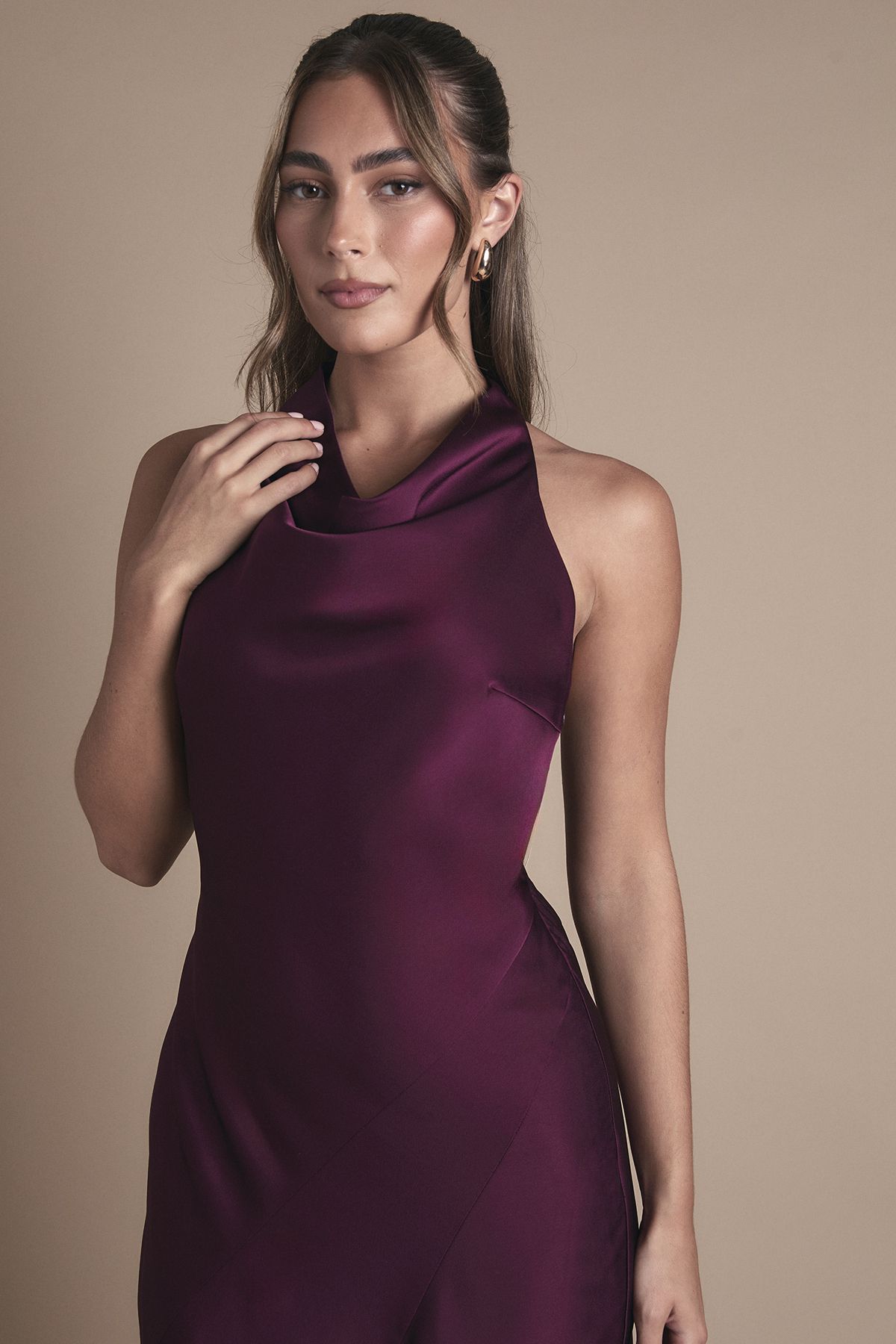 Oasis Cowl Halterneck Satin Maxi Bridesmaid Dress