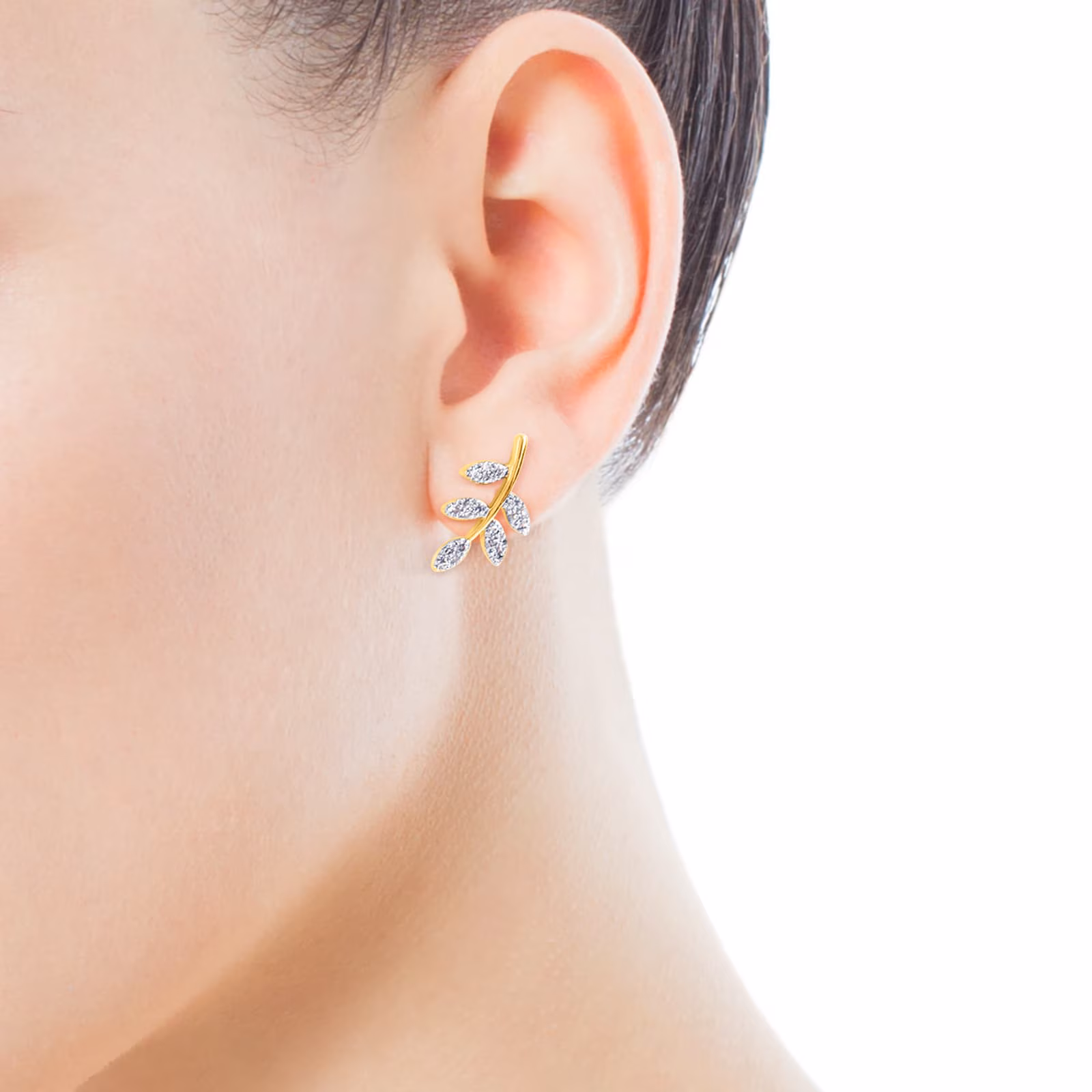 Pendientes de oro con diamantes motivo hoja Gem Power