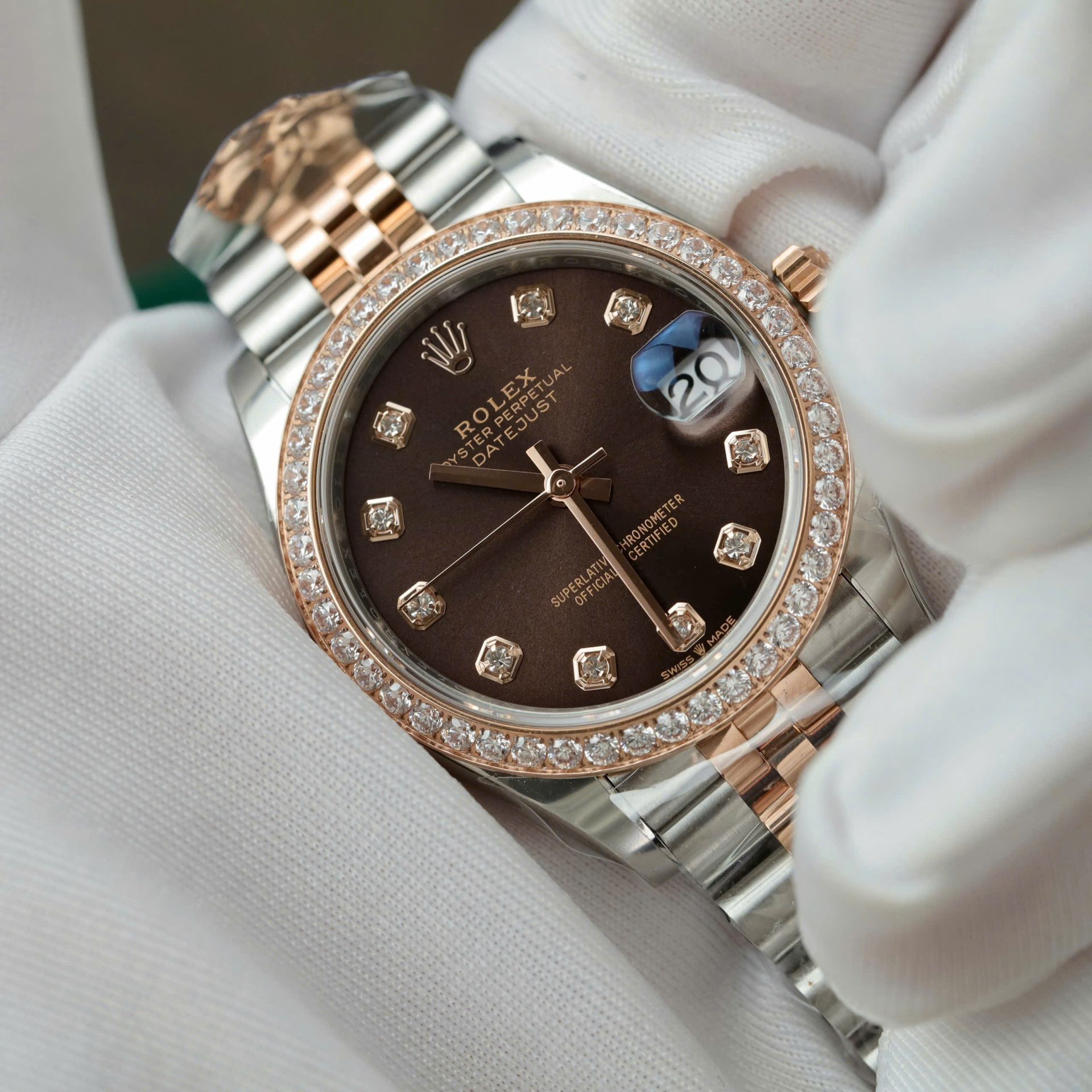 Rolex Datejust SS/RG Plated Chocolate Dial Diamonds 31mm Jub Replica