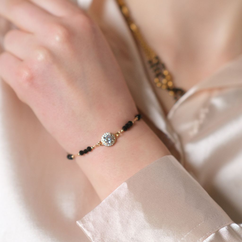 The Colourful Aura Bead Round Zircon Nazar Mangalsutra Indian Bracelet