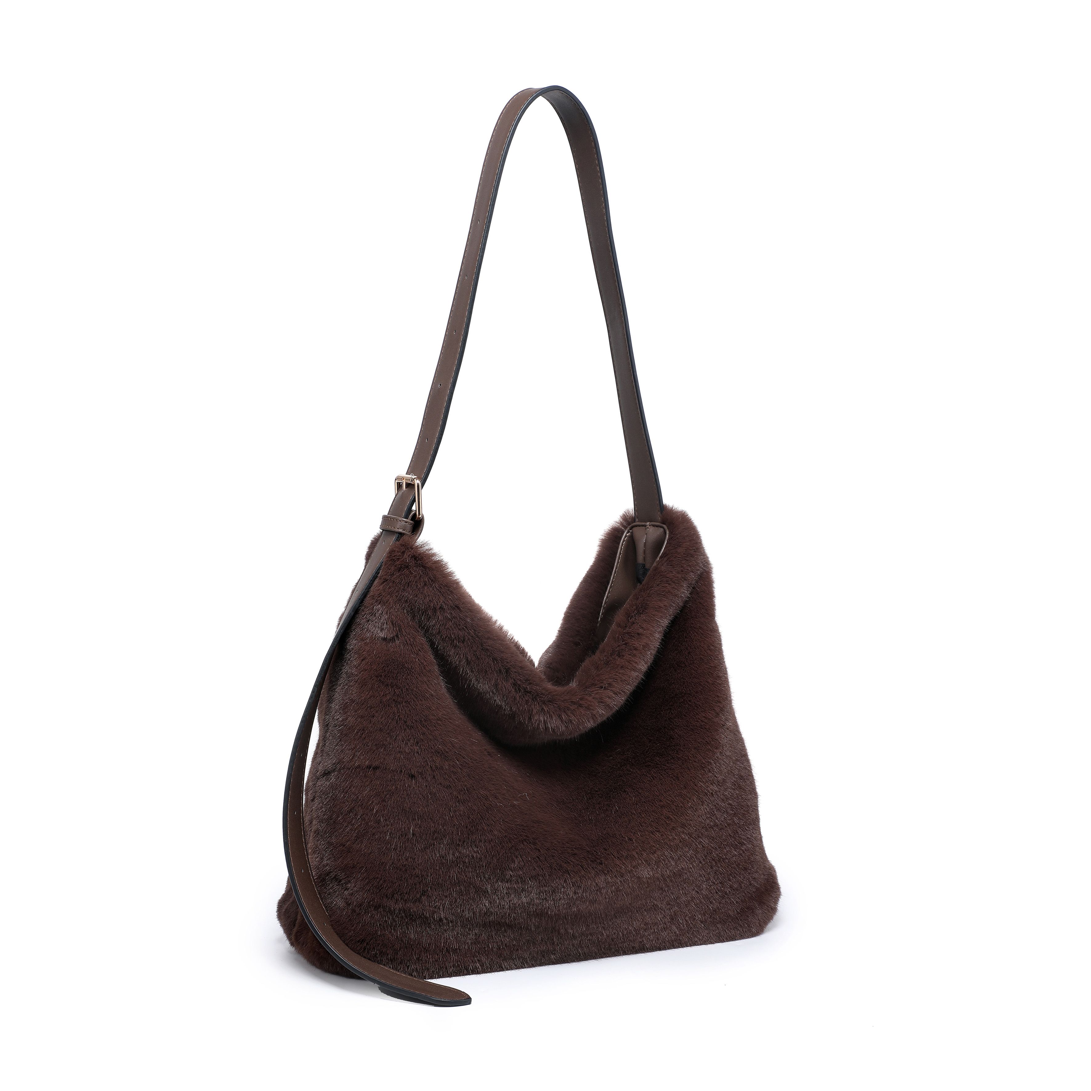 JFY Faux Fur Top Zip Closure Shoulder Bag
