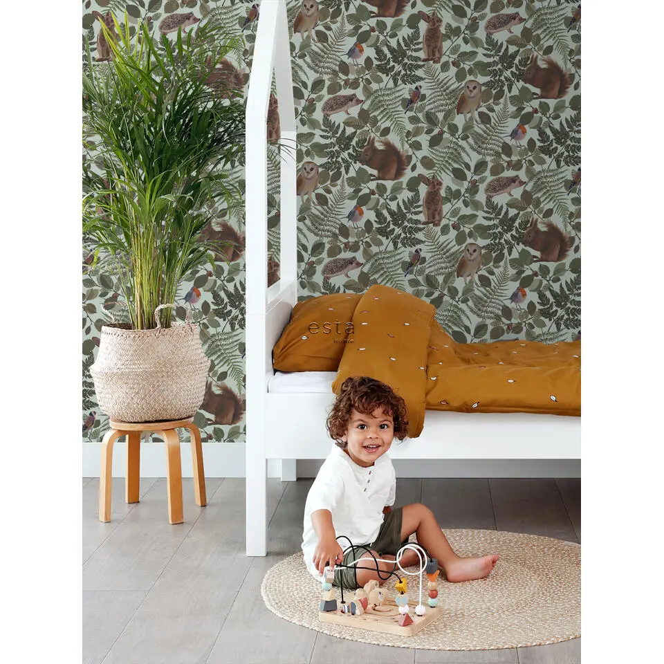 ESTAhome behang bosdieren mintgroen en groen - 53 cm x 10.05 m