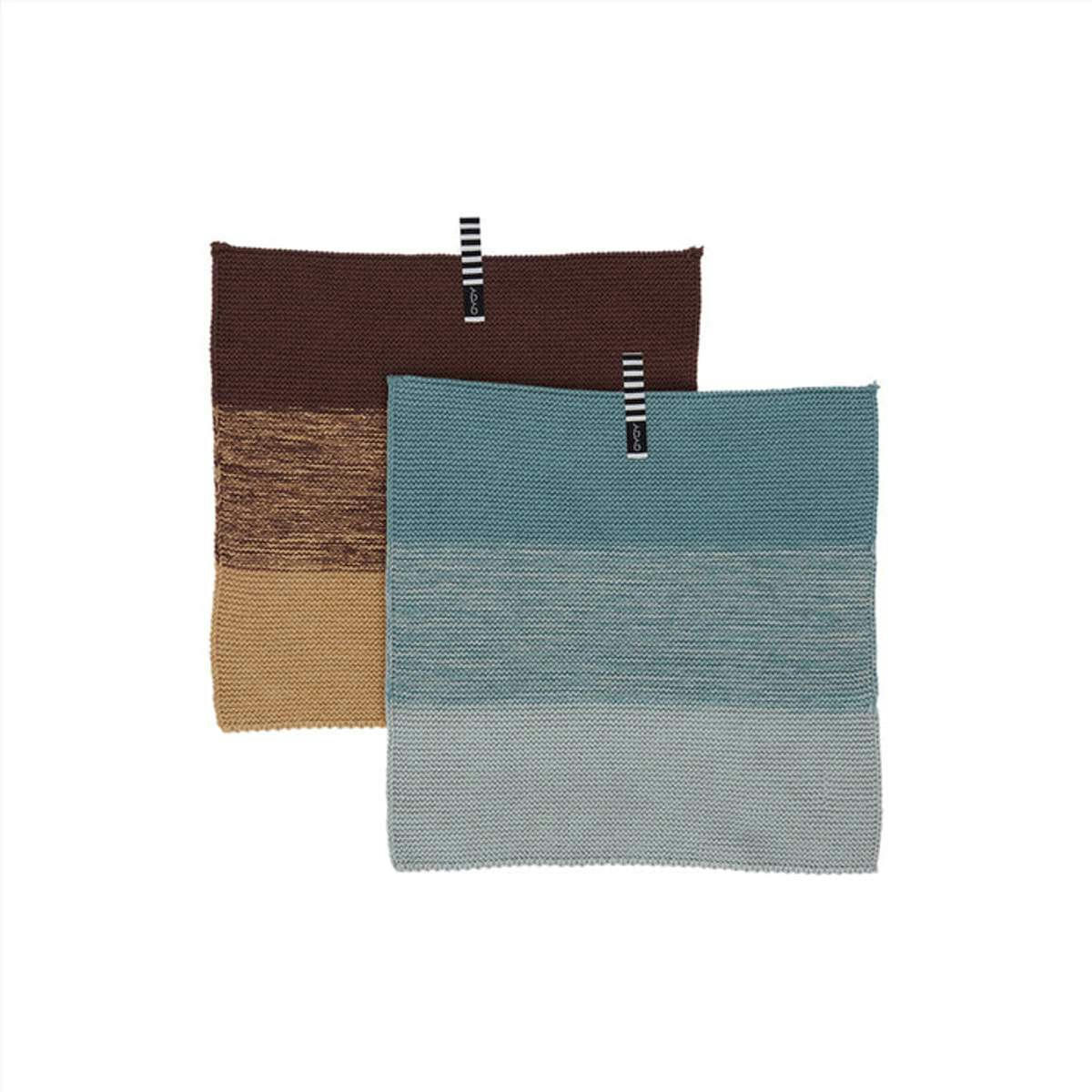 NIJI - Lot de 2 chiffons à vaisselle bleu en coton organique h25x25cm