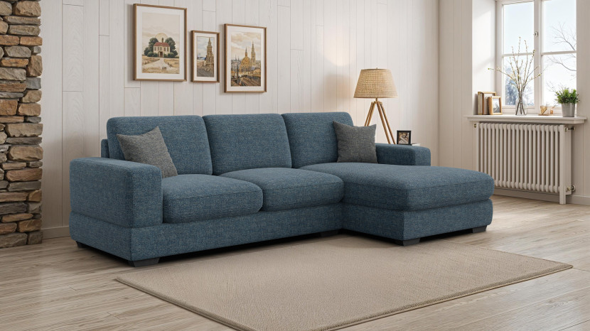 Sofa narożna 4 osobowa prawa OTTO, granatowa
