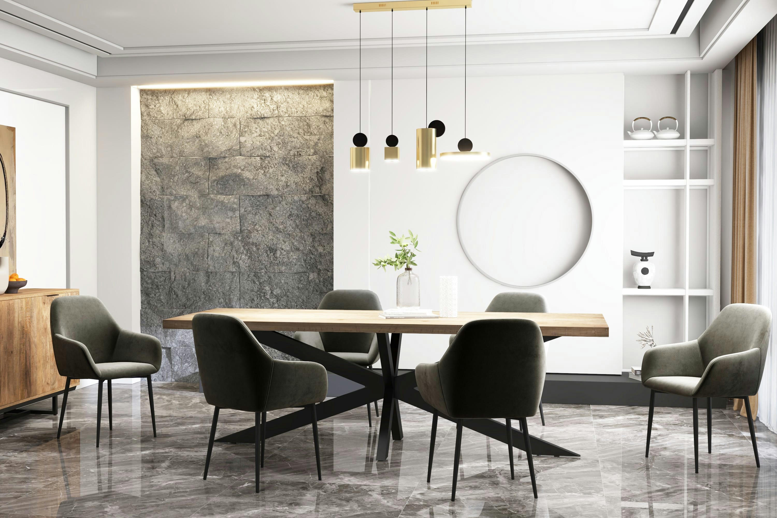 GABIN - Fauteuil de table en Velours Gris Carbone et métal noir (x4)