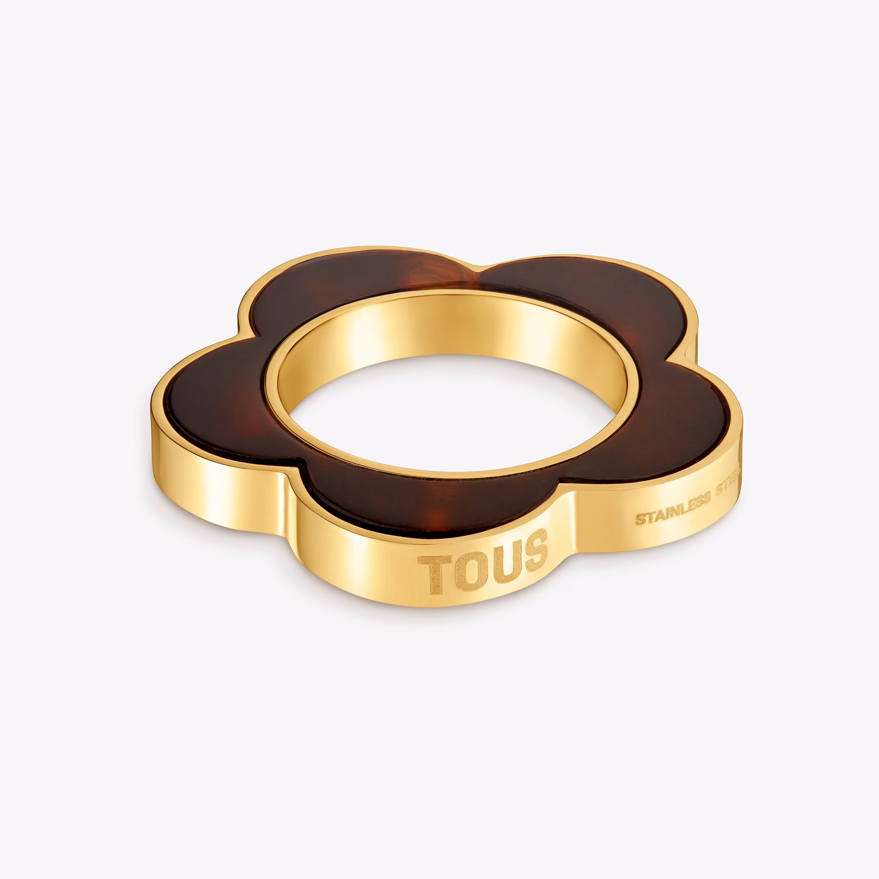 Anillo flor de acero dorado y resina carey Galaxy