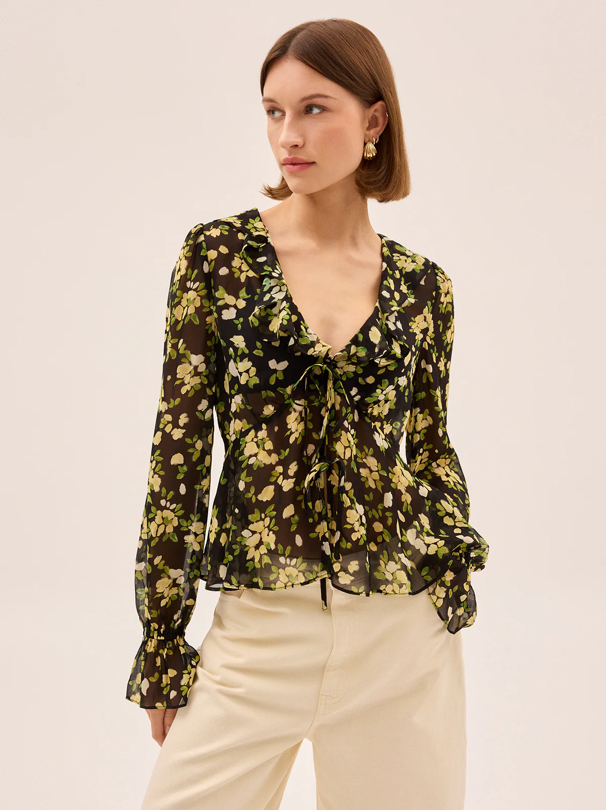 Ione Black Petal Print Top