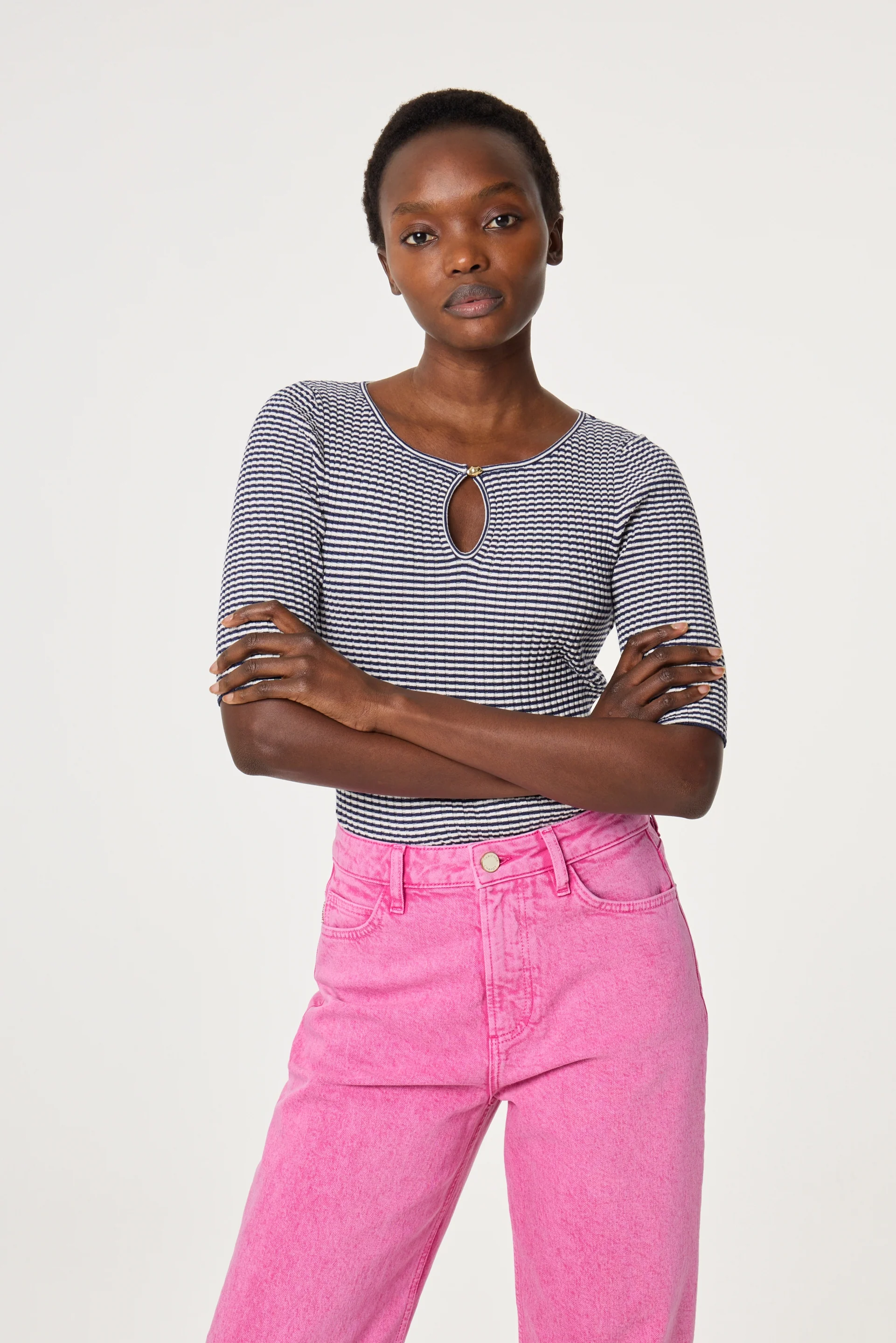 Anouk Short Sleeve Pullover | Cosy White/Blue
