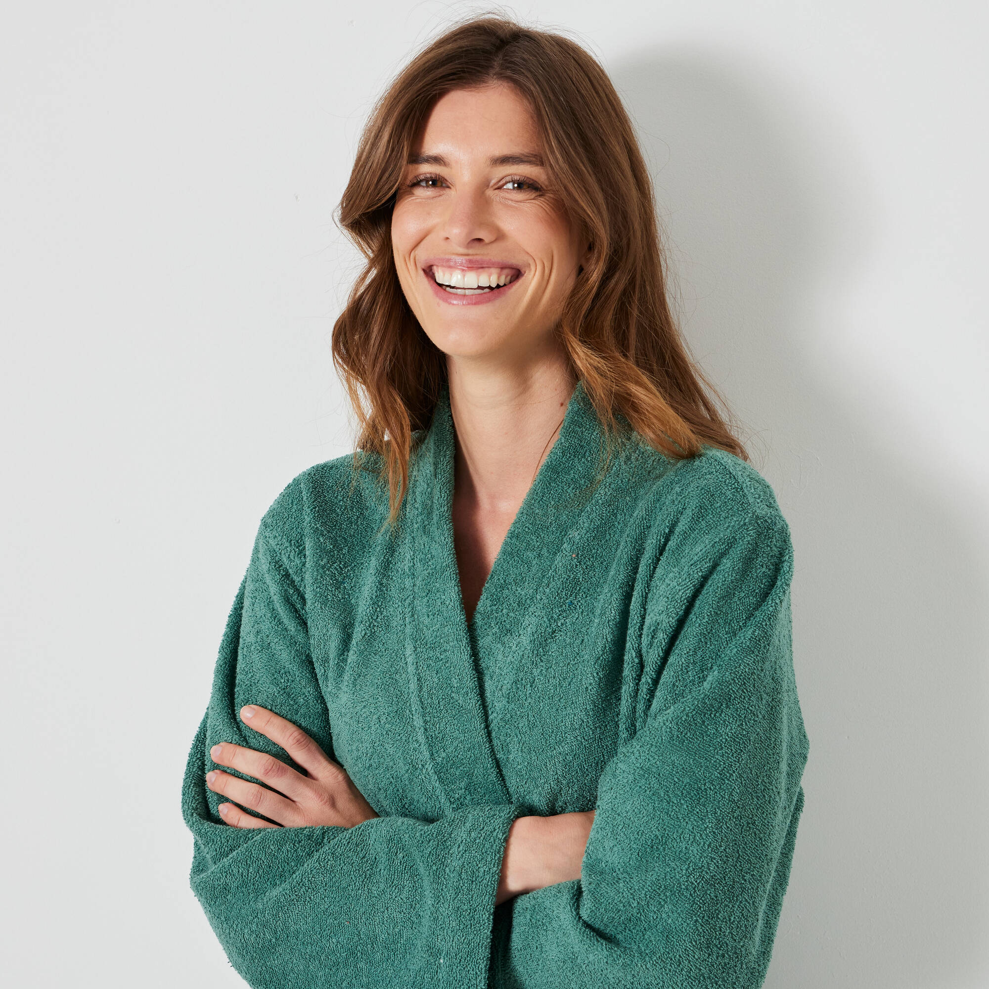 Peignoir court adulte col kimono éponge bouclette