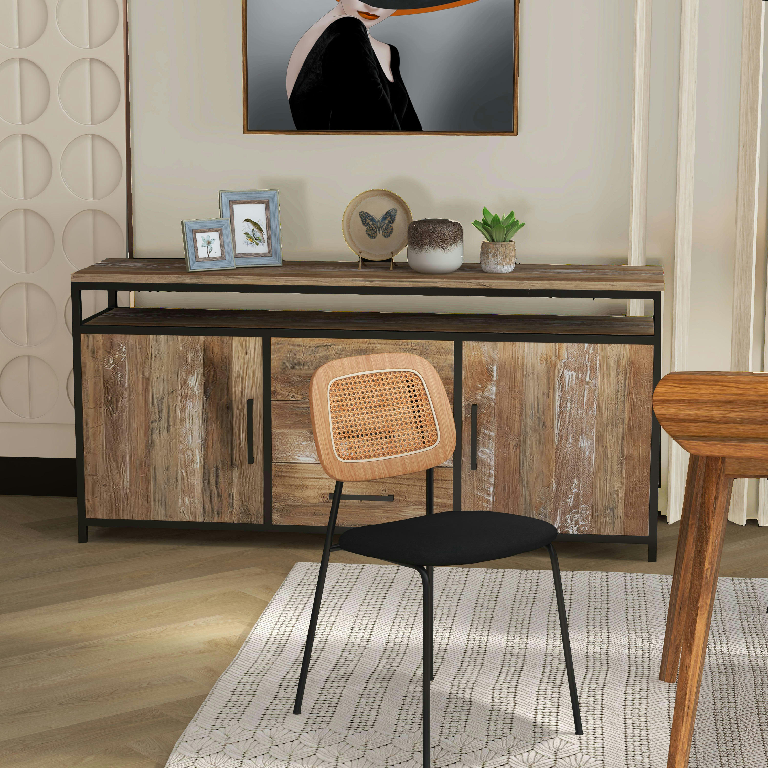 MYA - Chaise en métal noir mat, cannage et velours Noir (x4)