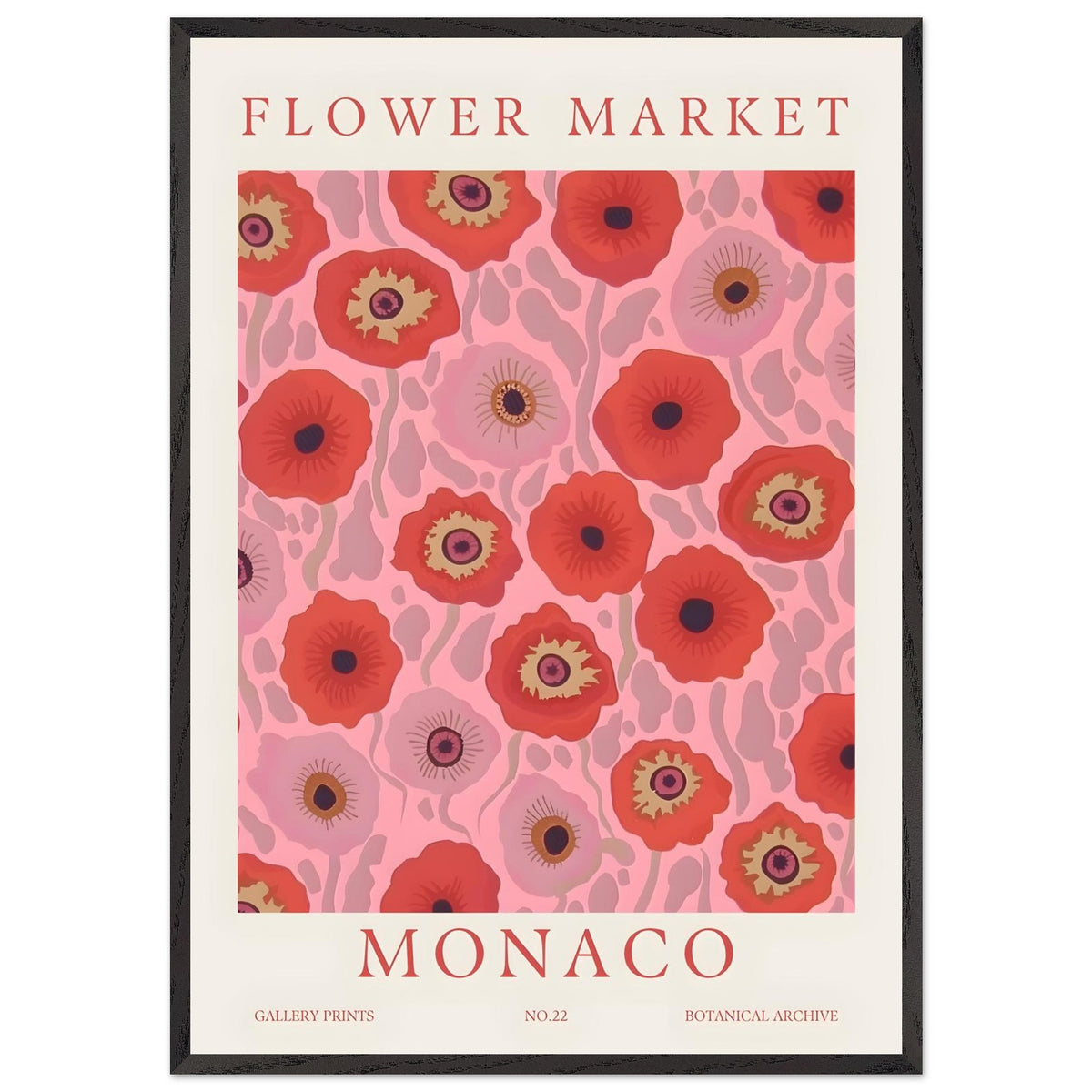 Artfulprints Poster met Lijst Flower market - Monaco  - 70x100 cm - Roze