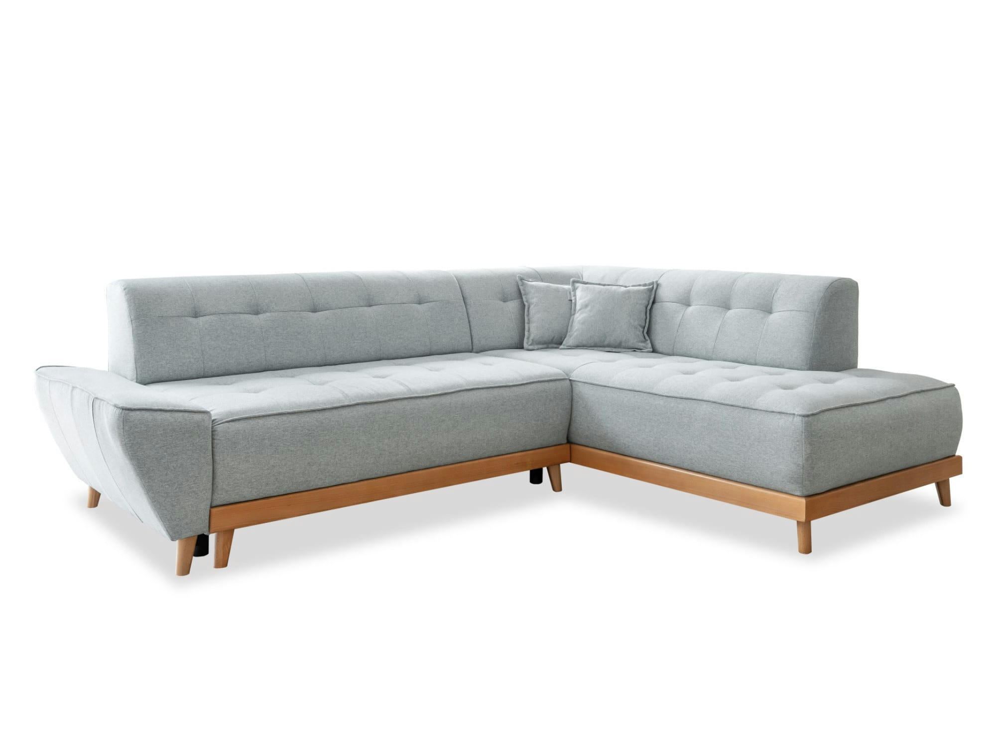 DAISY - Canapé d'angle droit convertible 5 places en tissu gris clair