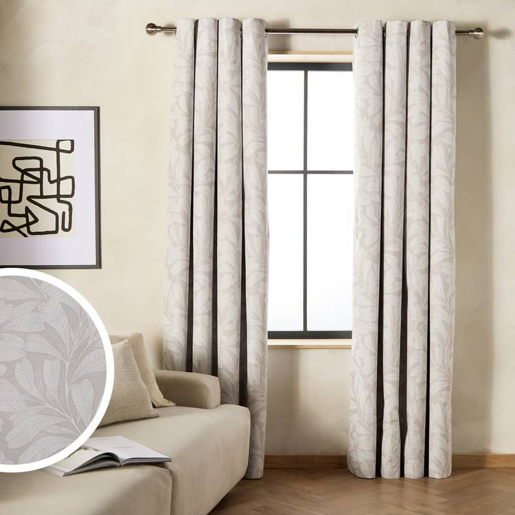 Habitat Leaf Blackout Eyelet Curtains - Grey - 117x137cm