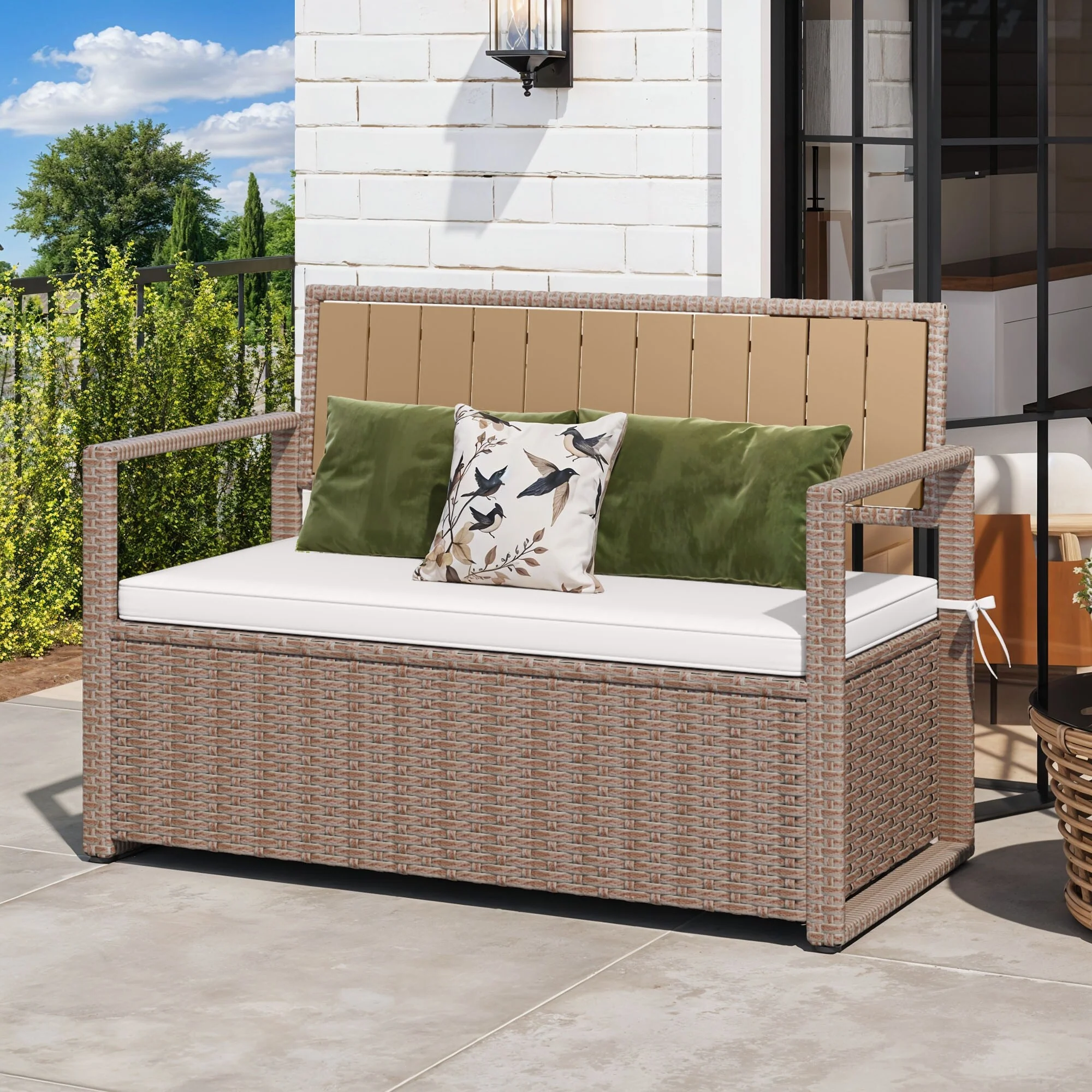 Moasis 70 Gallon Outdoor Storage Bench All-Weather PE Rattan Deck Box