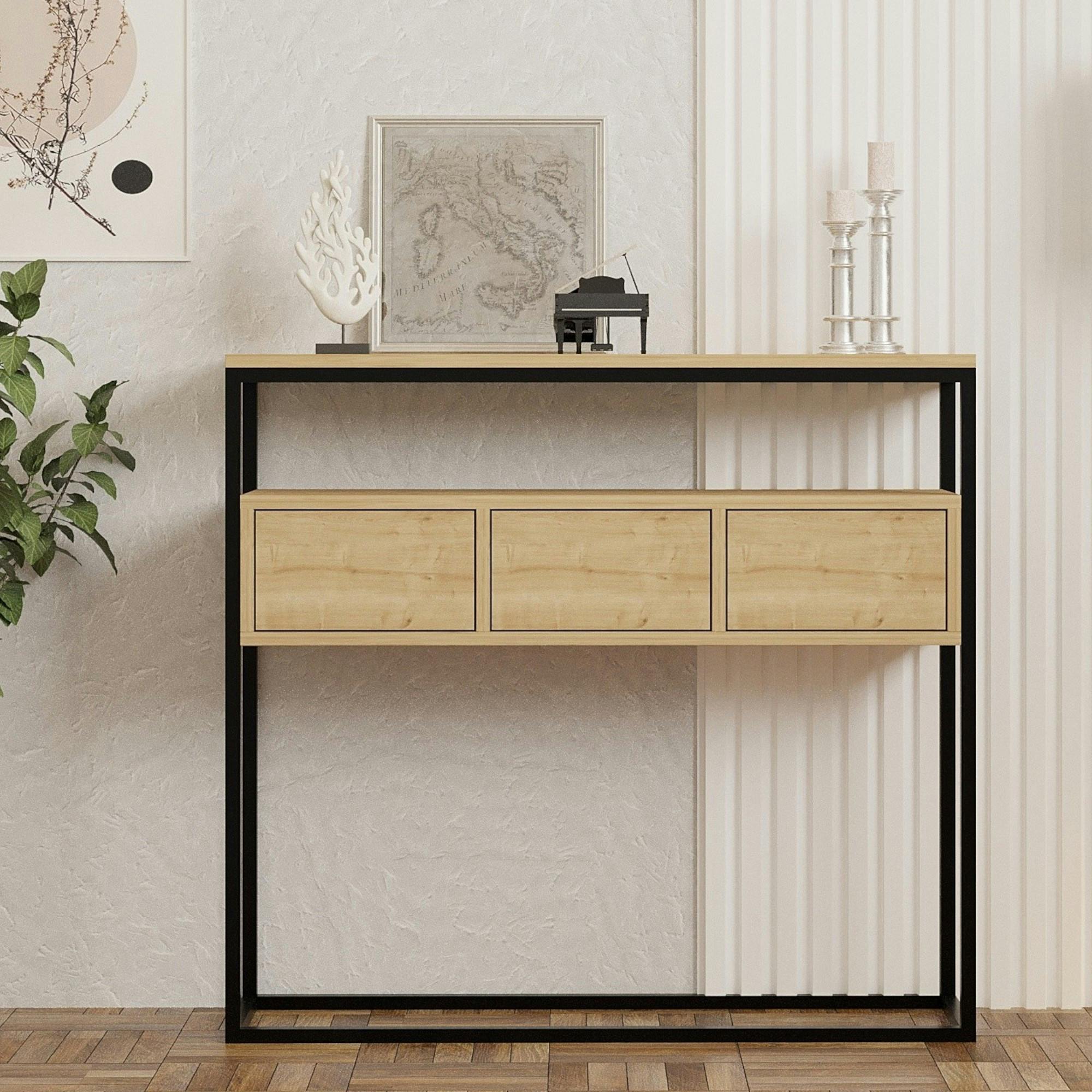 Console d'entrée avec rangement, effet bois clair JENA