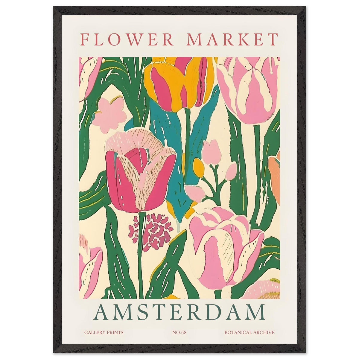 Artfulprints Poster met Lijst Flower market - Amsterdam II  - 50x70 cm - Meerkleurig