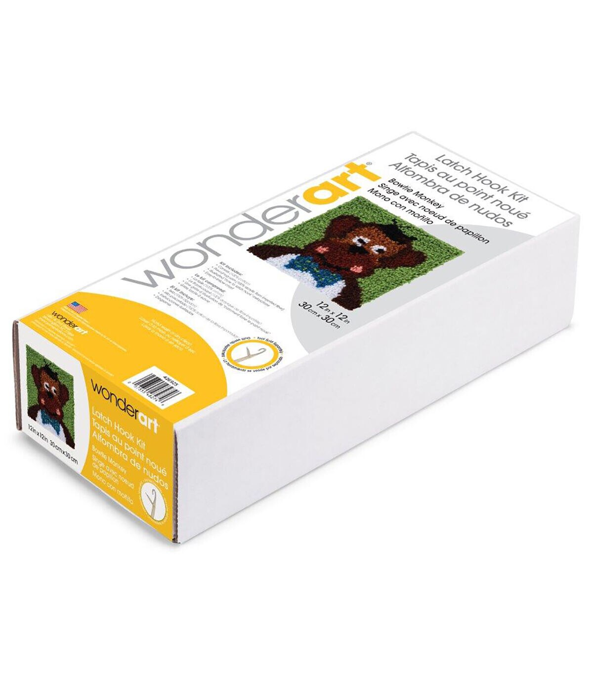 Wonderart Latch Hook Kit Monkey with Bowtie 12x12