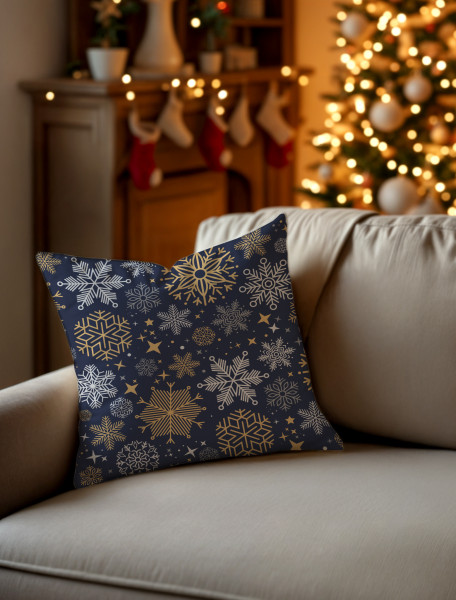 Świąteczna poszewka na poduszkę HOLLY JOLLY 45x45 śnieżynki