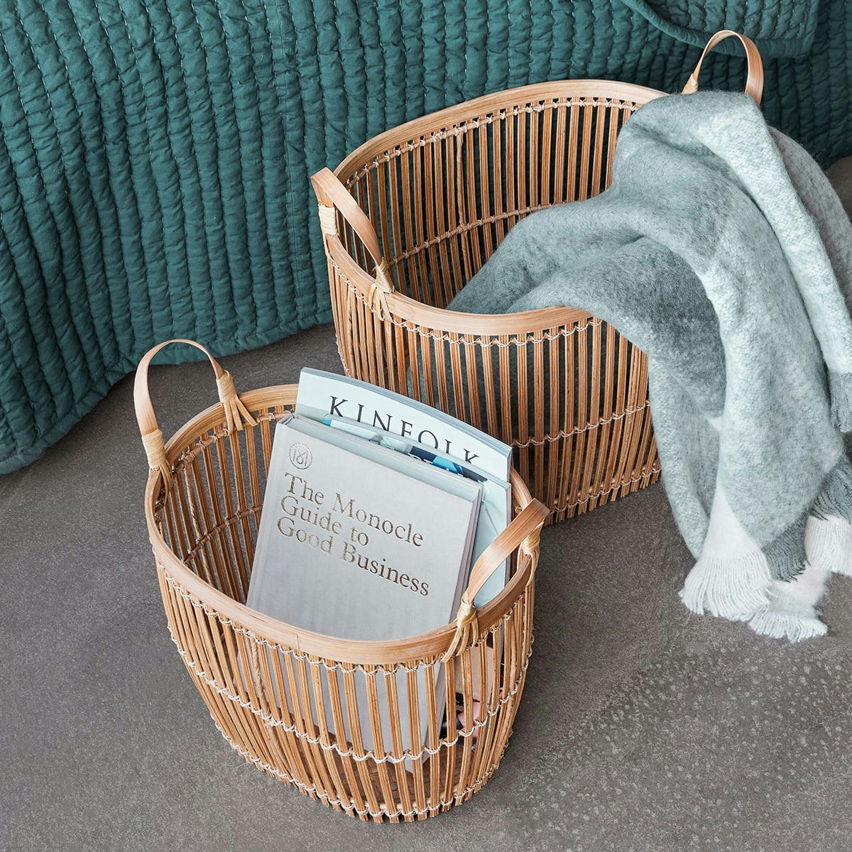 VANTAGE - Panier avec anse en rond bambou (x2)