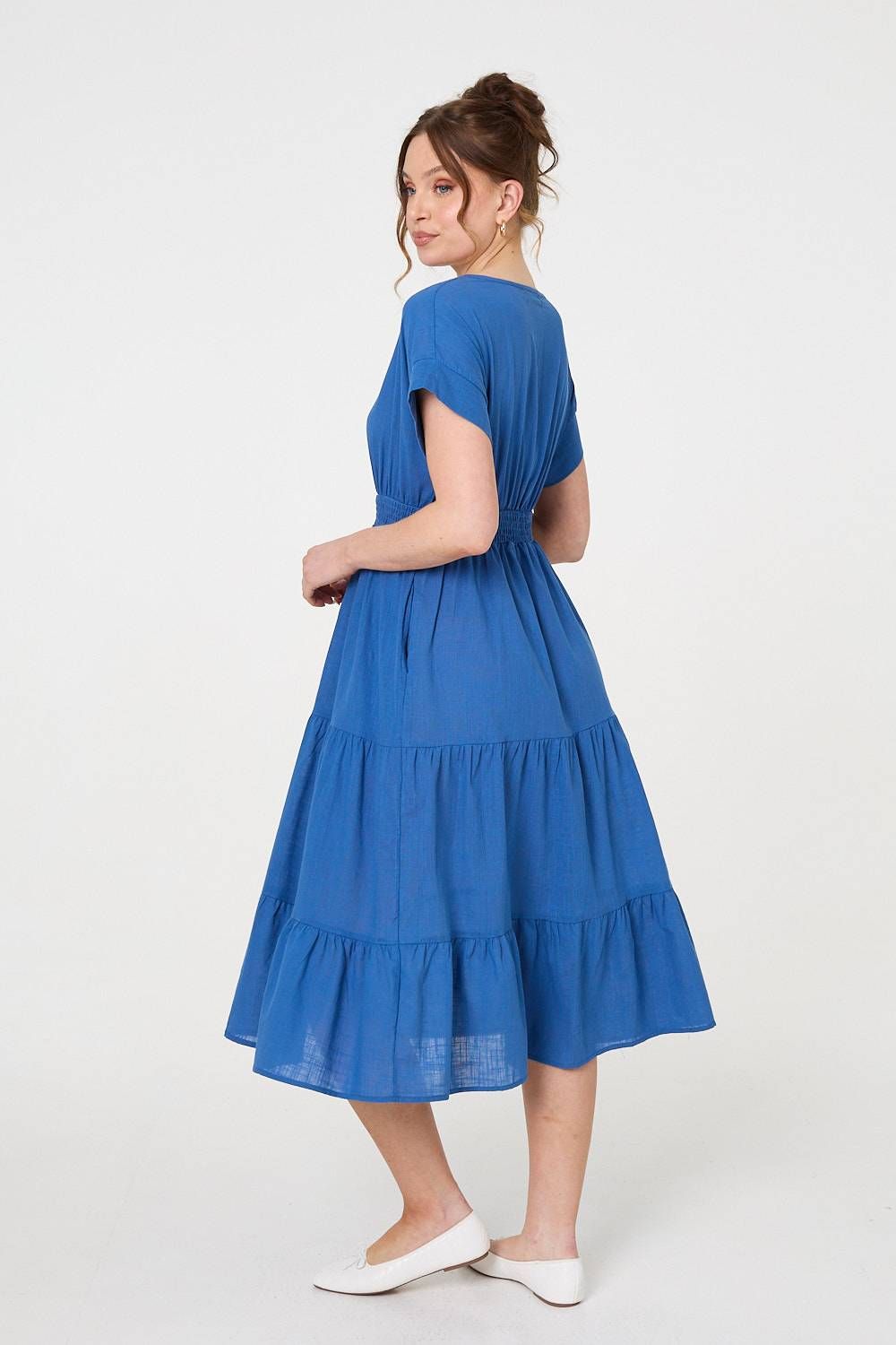 Izabel London Relaxed Short Sleeve Tiered Midi Dress