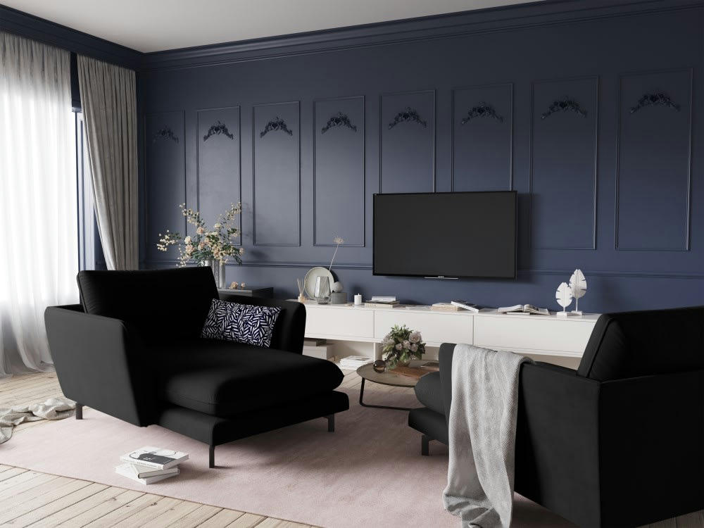 PODIUM - Méridienne 1 place en velours noir