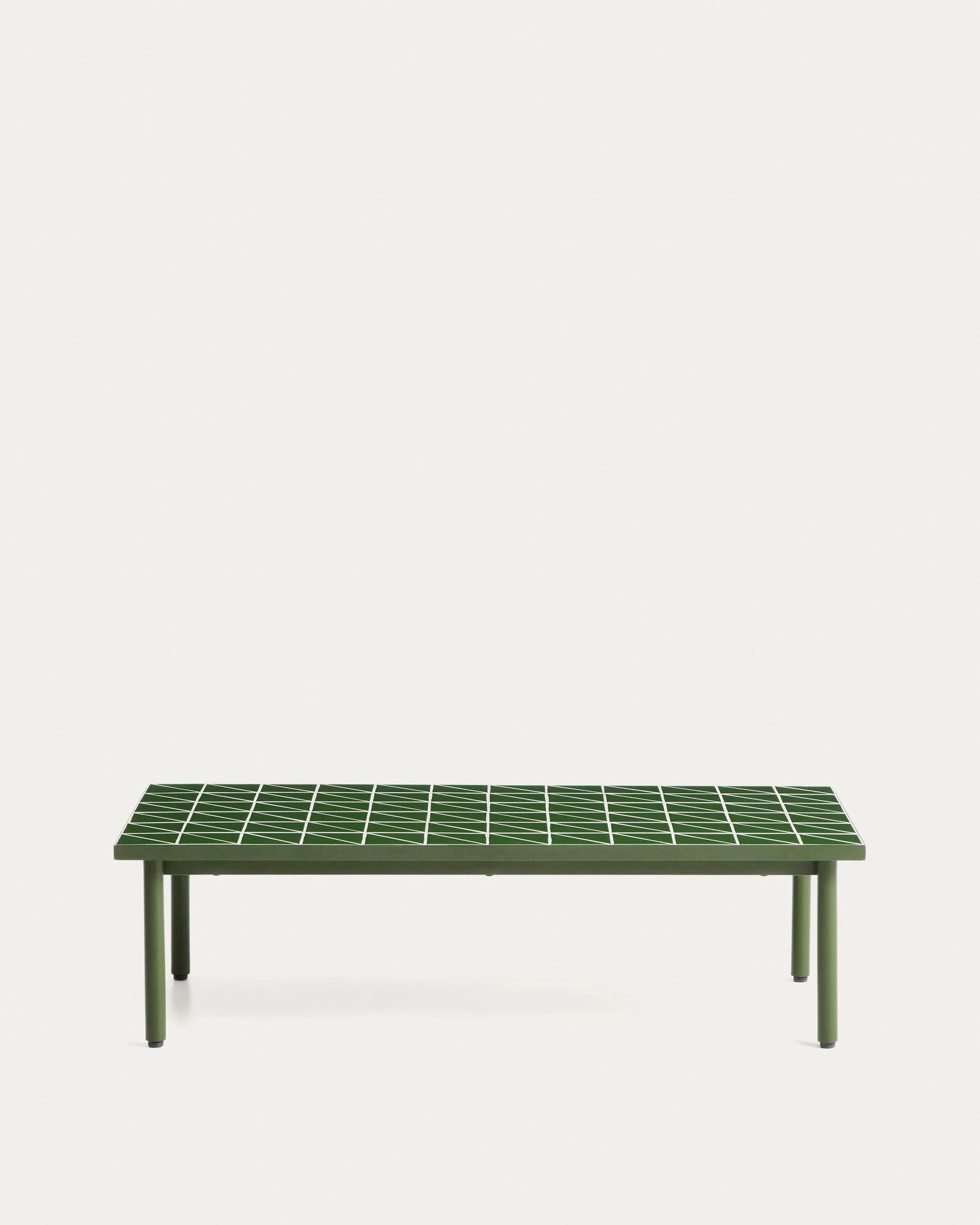 Maurina coffee table in green galvanised steel with green tiles 122 x 61 cm