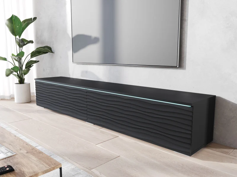 Szafka TV DONNA 180 czarny grafit/czarny MDF z wzorem fali