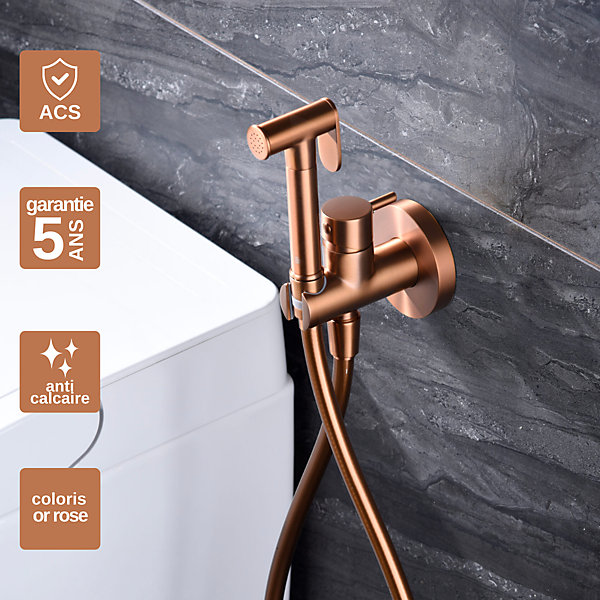 Kit Douchette anti-calcaire hygiénique encastrée WC ou Bidet Salle de Bain Or Rose IMEX MUNICH RDM001/ORC