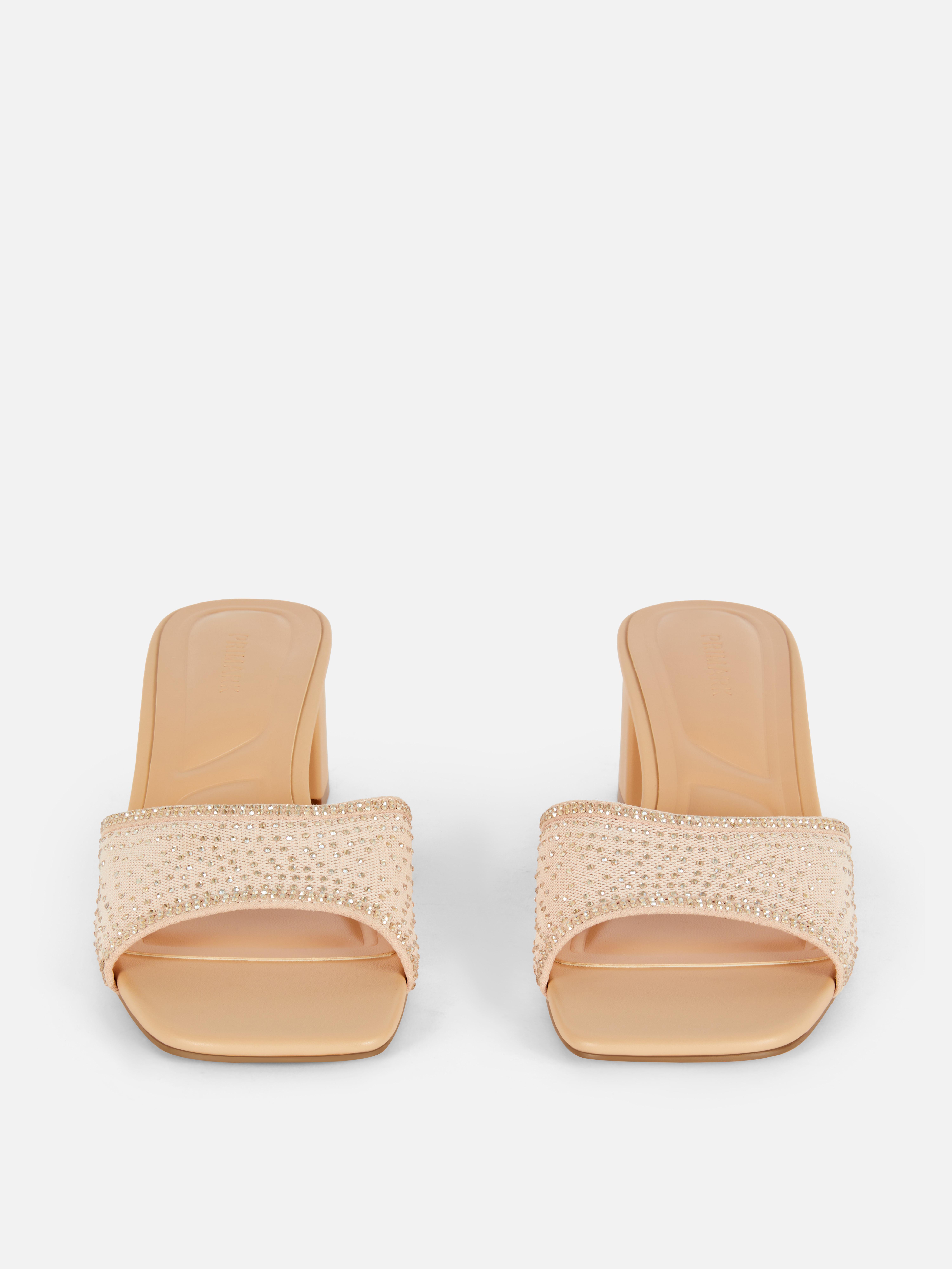 Rhinestone Block Heel Mules