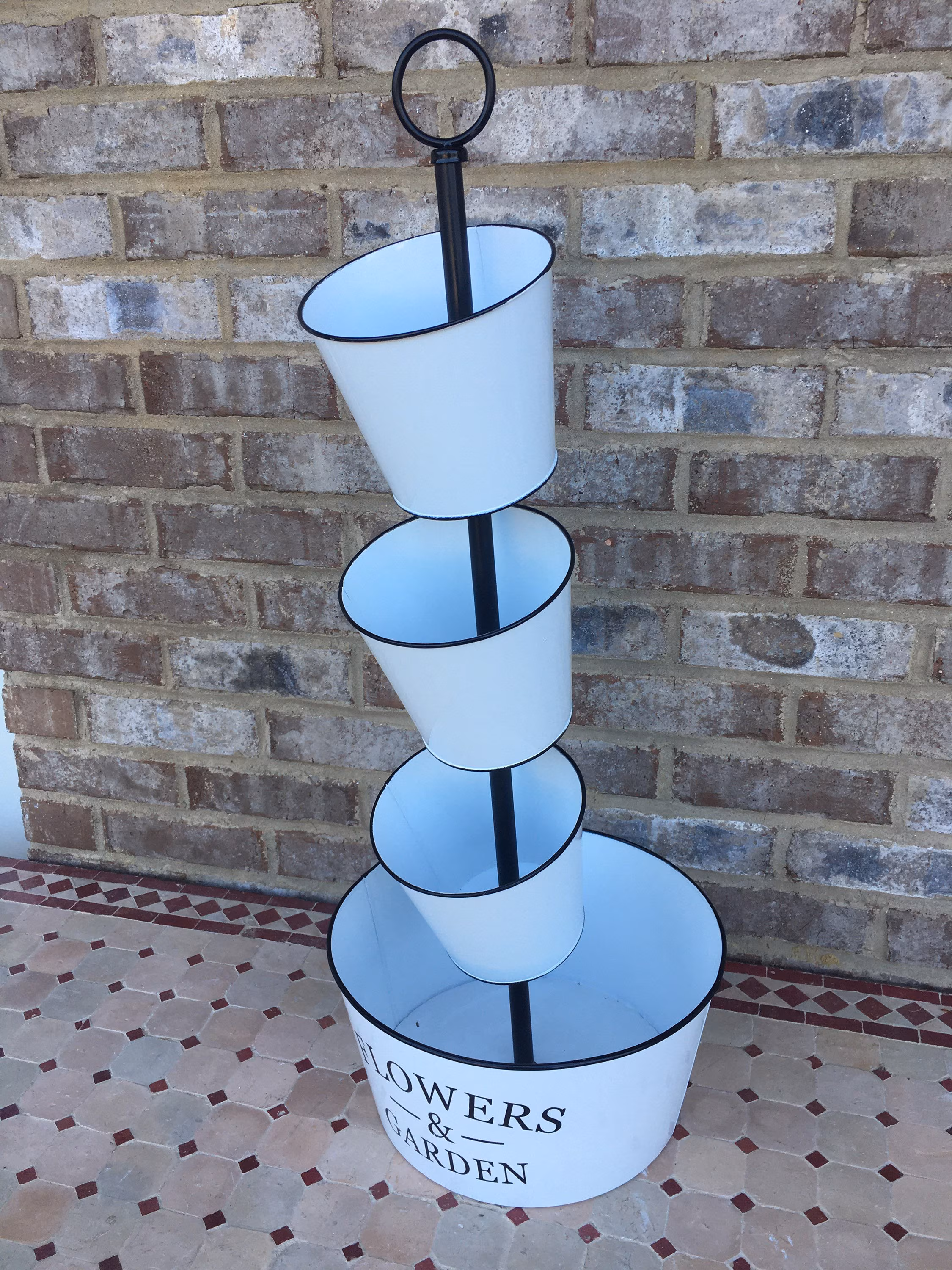 30” 4 Tiered Metal Planter Flower Garden Farmhouse Style Black & White Herb Display