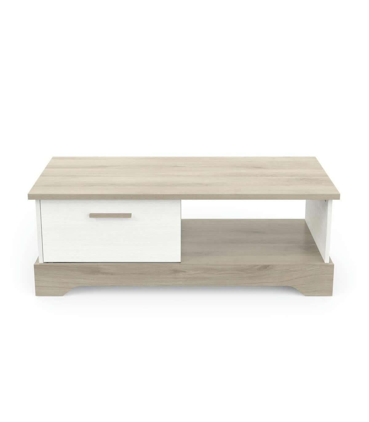COTTAGE - Table Basse 1 Tiroir et 1 Étagère L110 cm - Décor blanc et chêne