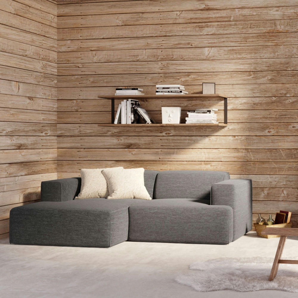 ASKA - Canapé d'angle gauche 3 places tissu gris foncé chiné