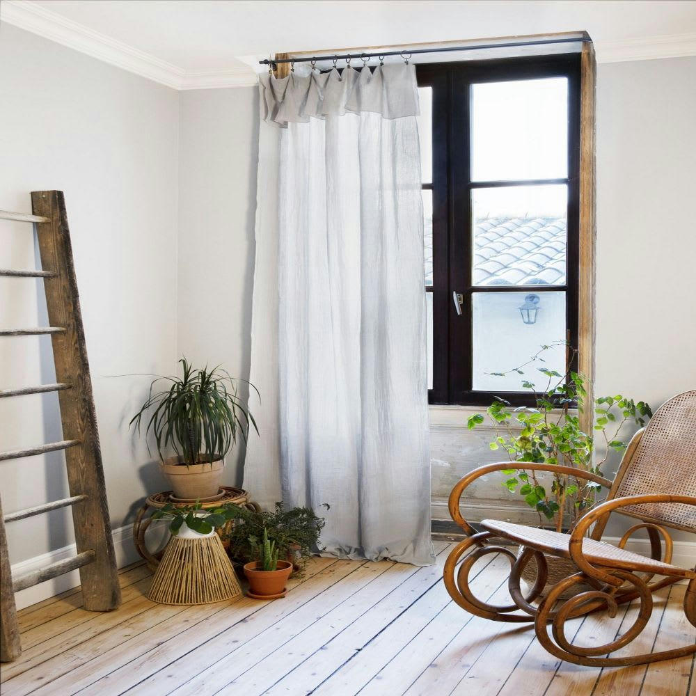 - Rideau ajustable gaze de coton gris 140x300 cm