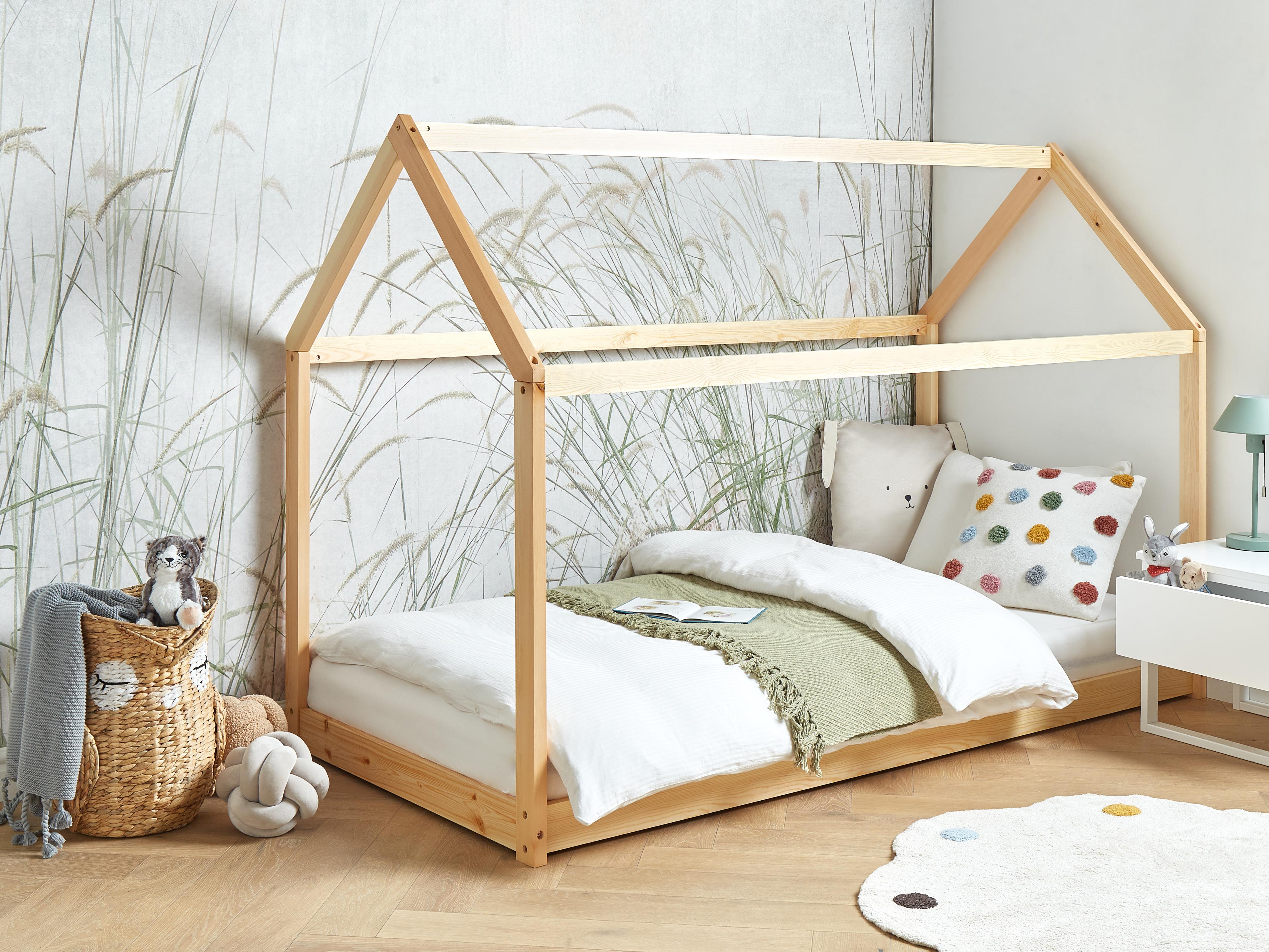 Kids Bed House Pine Wood TOSSE 90 x 200 cm (EU Single) Light Brown