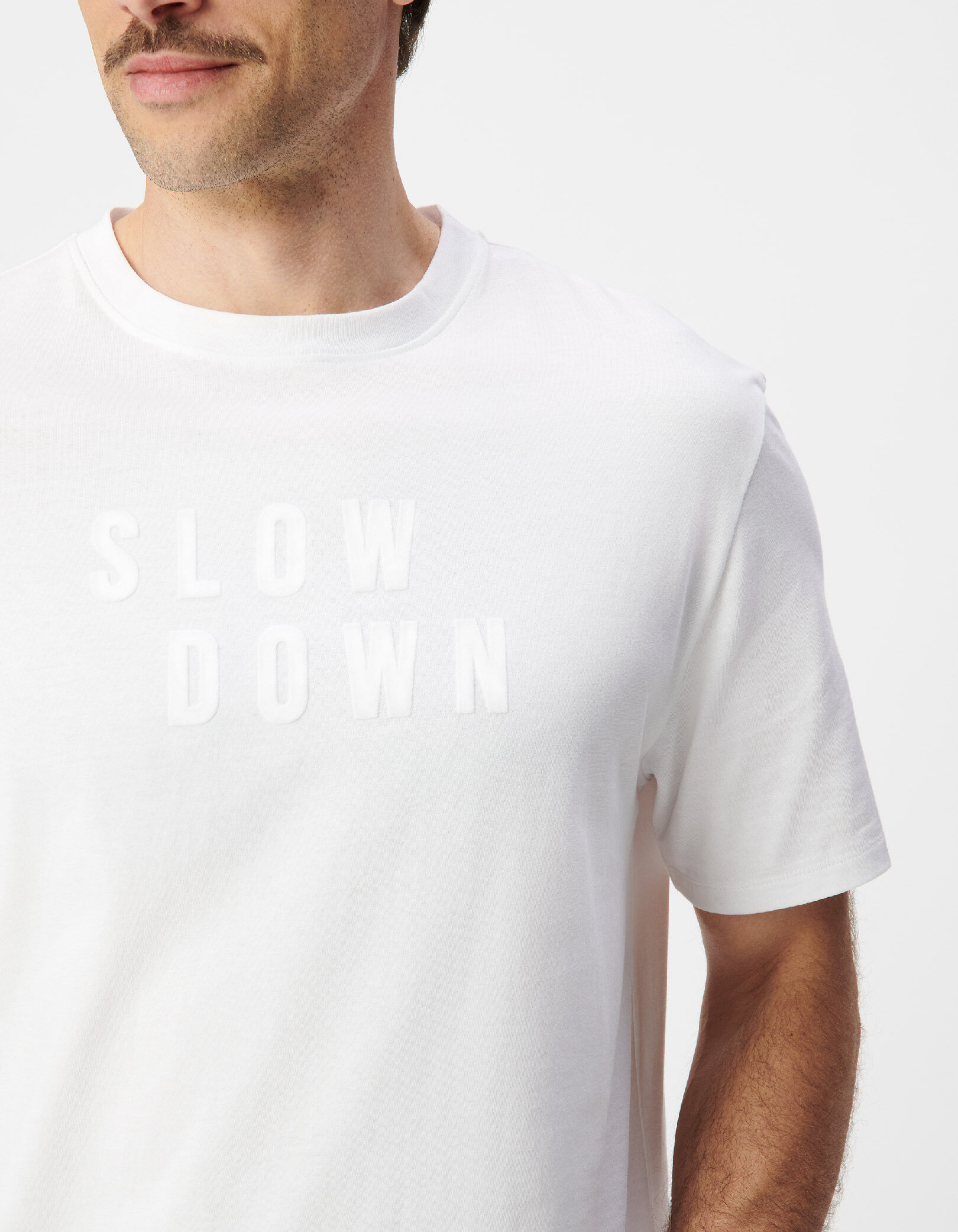 T-shirt blanc message flocage velours Homme