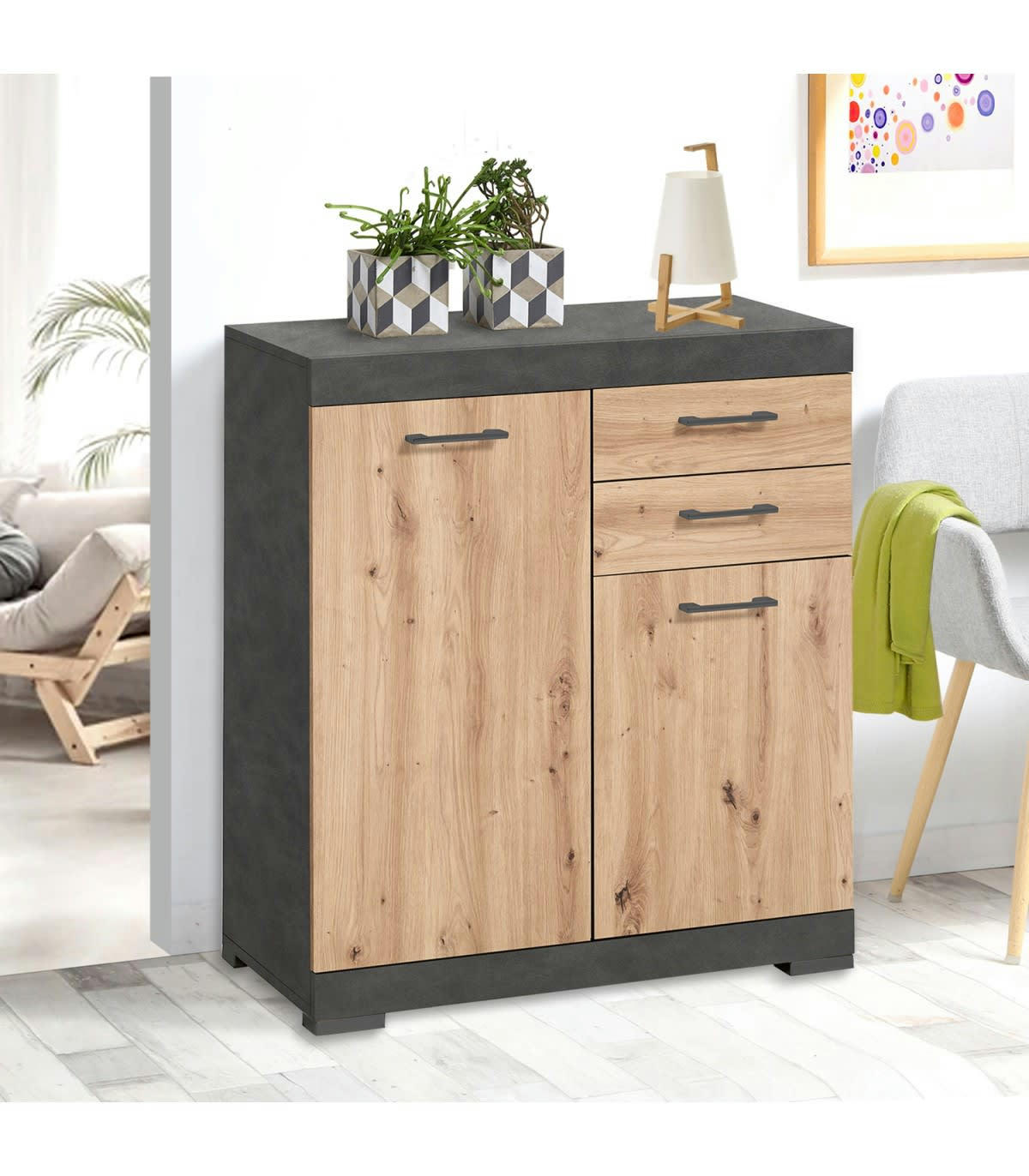 BRISTOL - Buffet avec 2 Portes et 2 Tiroirs L80cm