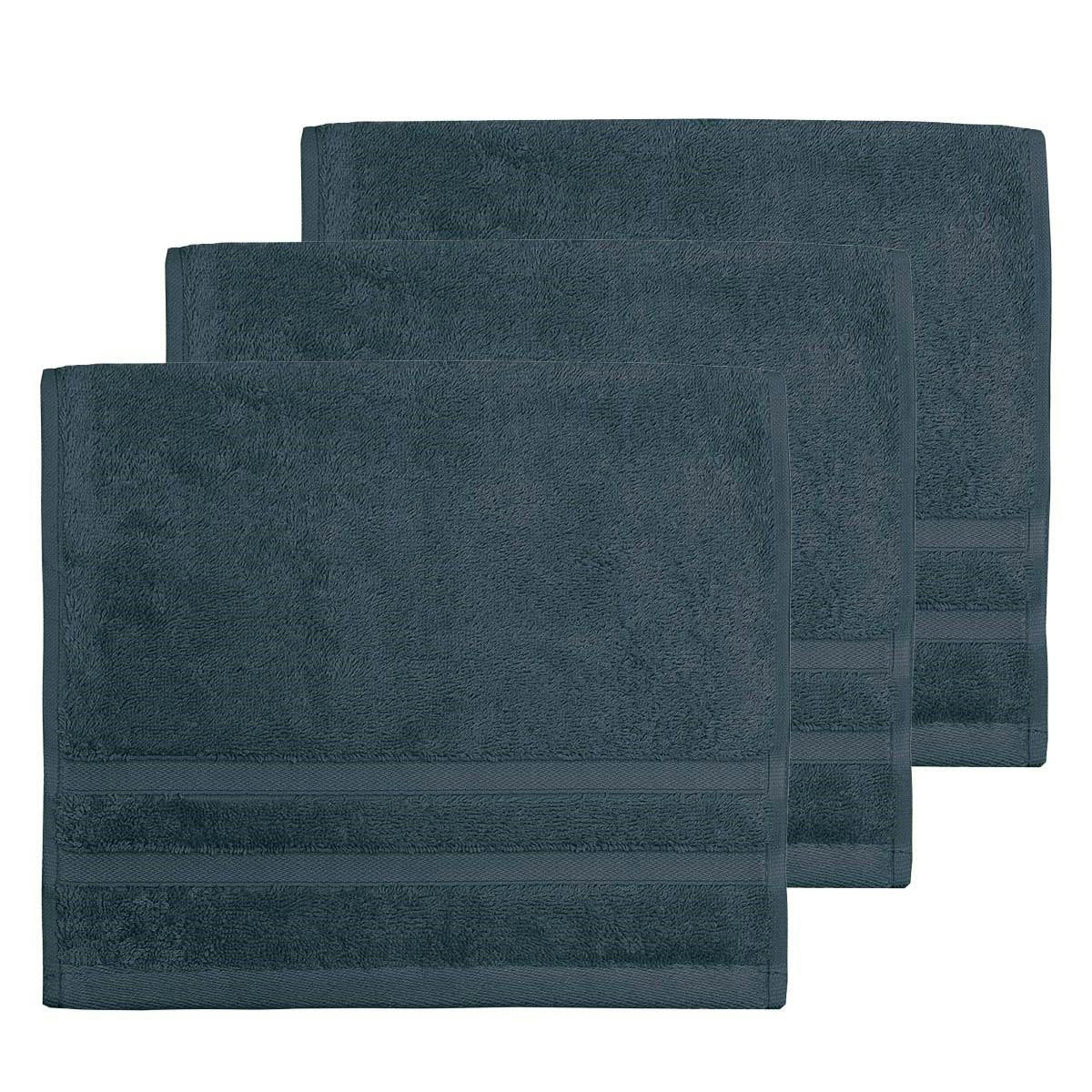 SENSILK - Lot de 3 serviettes invité 600 gr/m²  indigo 30x50 cm