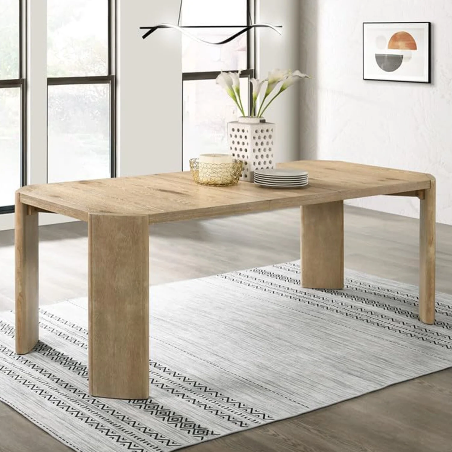 Rectangular Wooden Dining Table with 1 Extendable Leaf in Oak