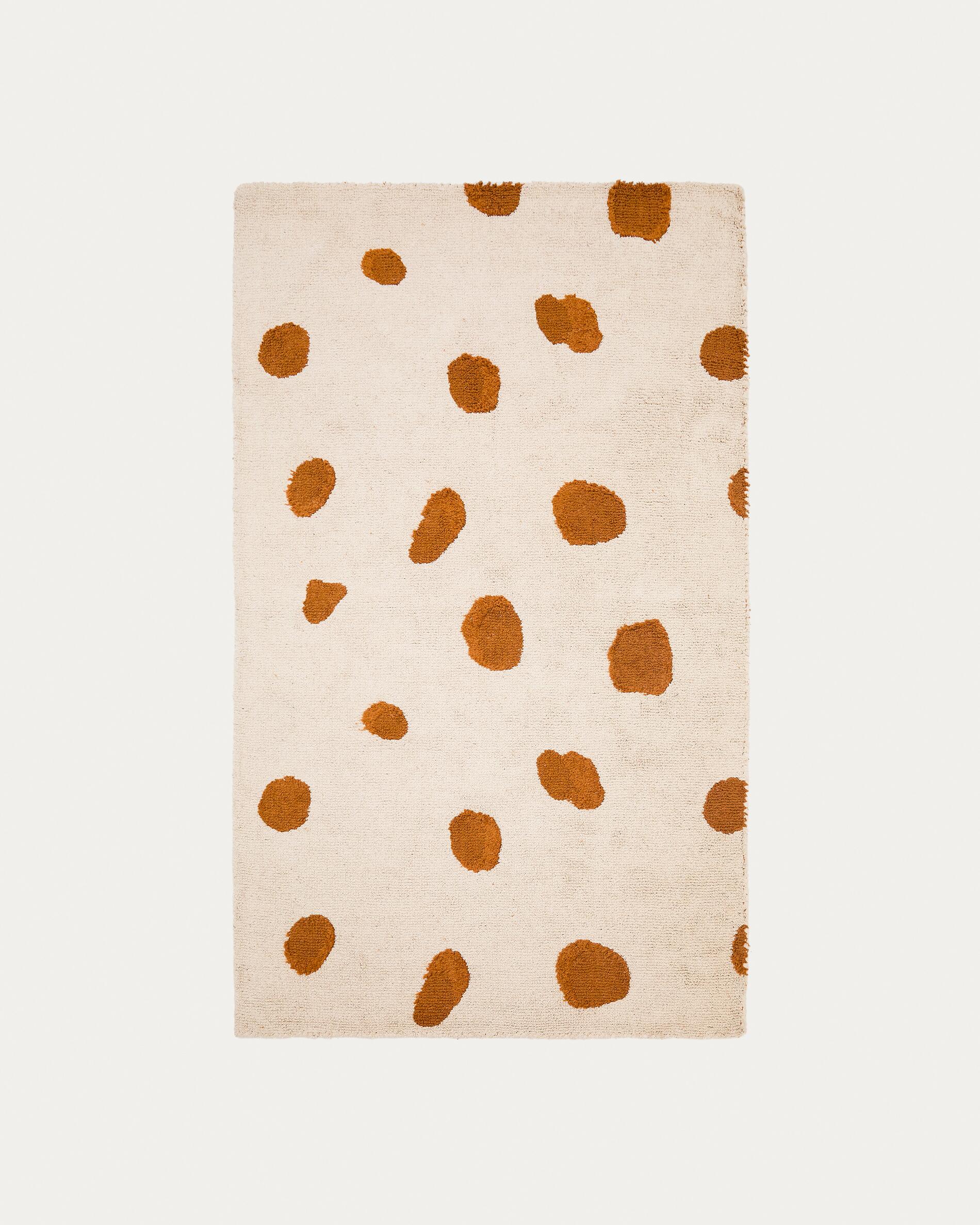 Tandani beige cotton rug with orange cheetah design 90 x 150cm