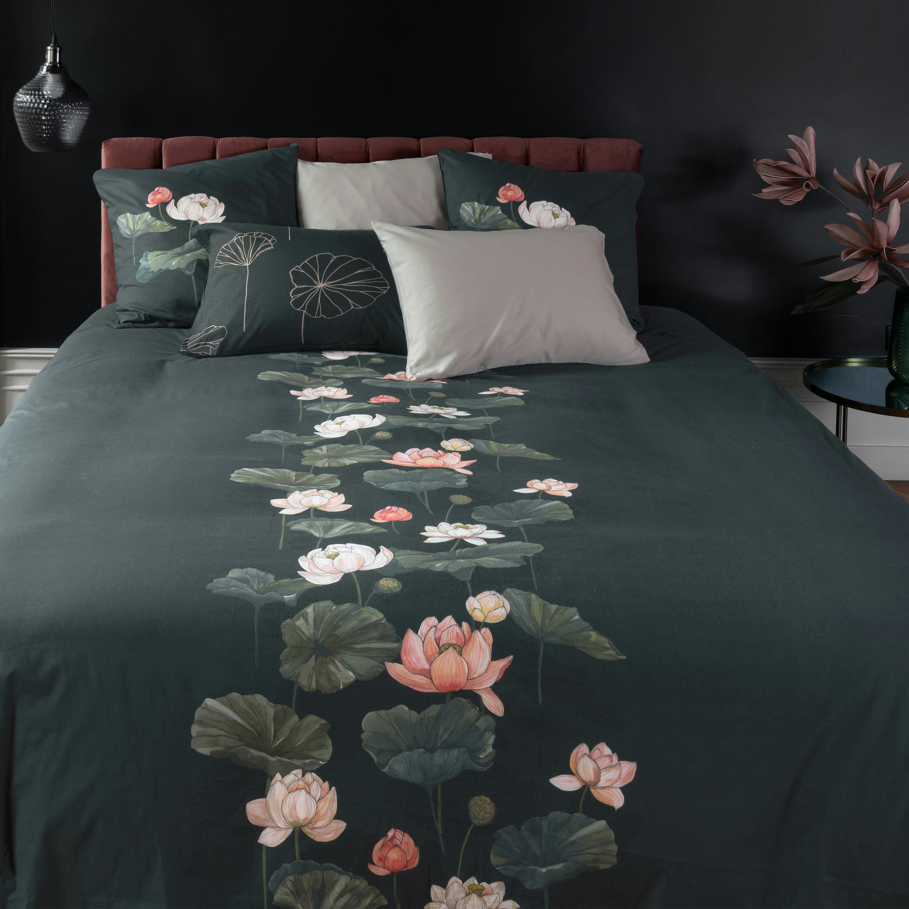 LOTUS - Housse de couette imprimé noir 200 x 200 cm