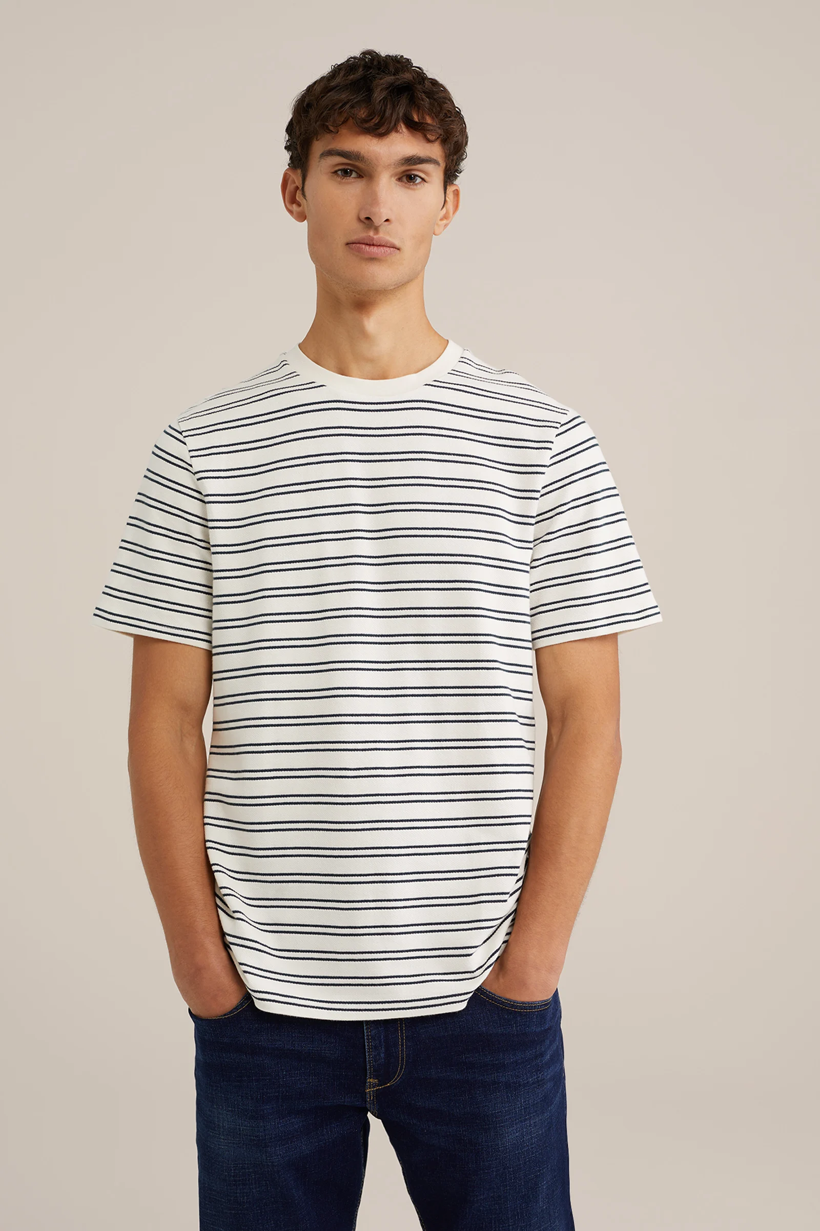 Heren Regular fit gestreept T-shirt met structuur