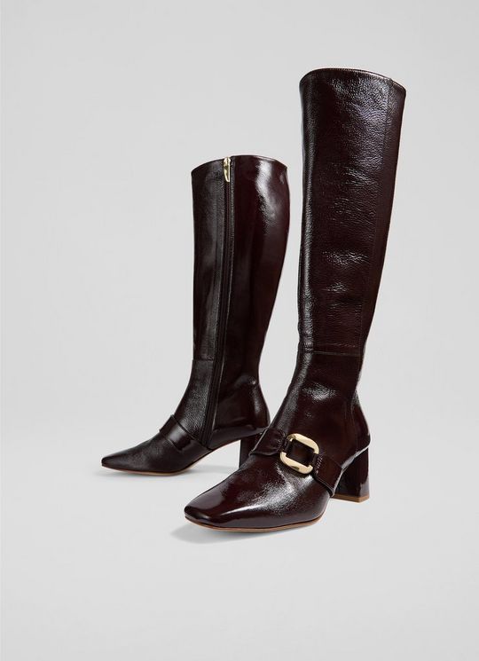 Gigi Burgundy Patent Knee Boots