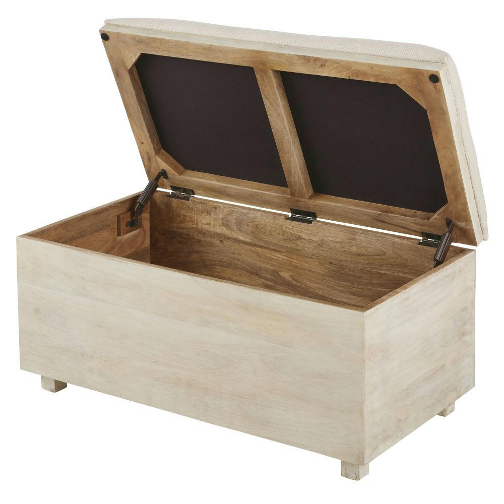 AVA - Banquette coffre 2 places en coton écru et manguier