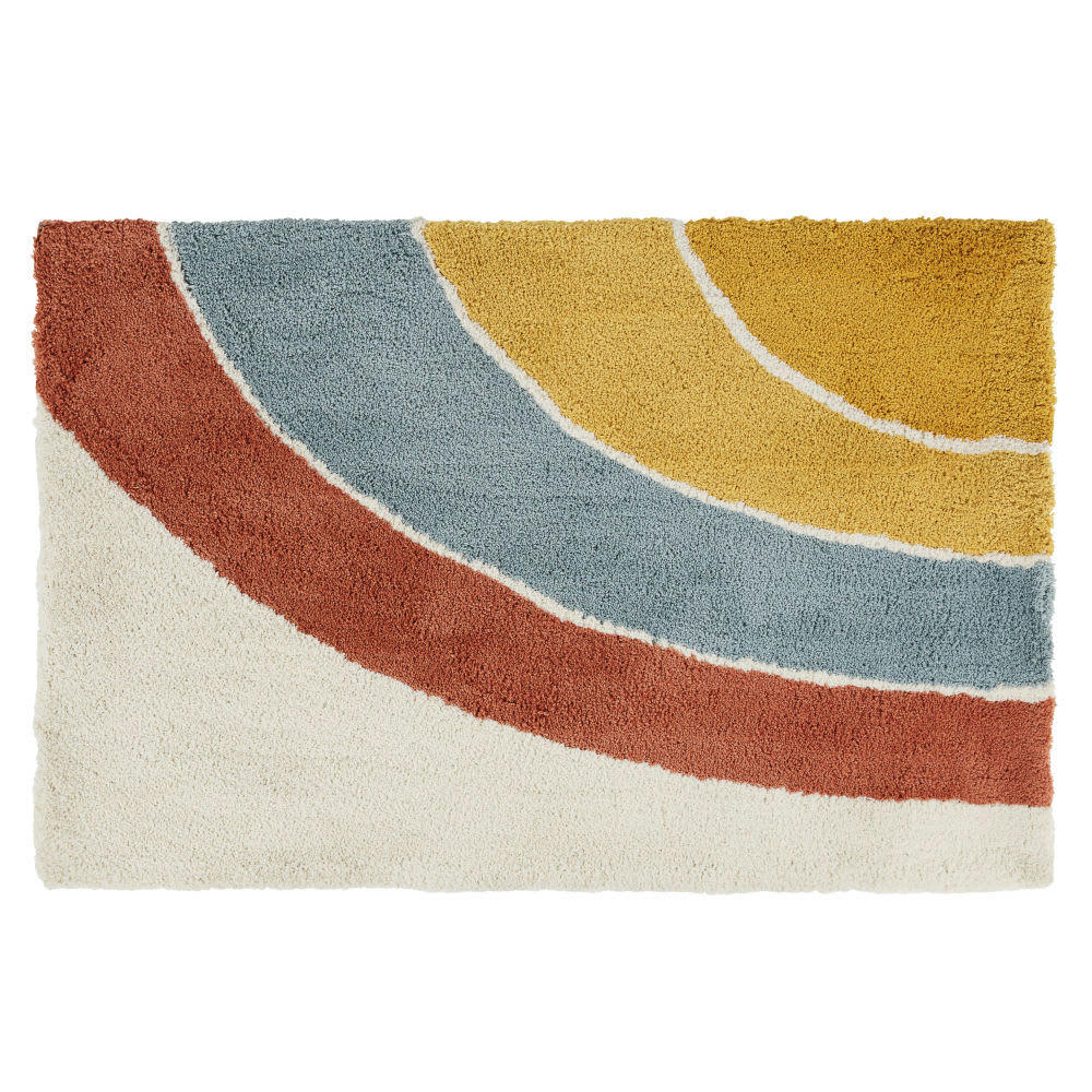 - Tapis tufté arc-en-ciel rouge, jaune, bleu en coton