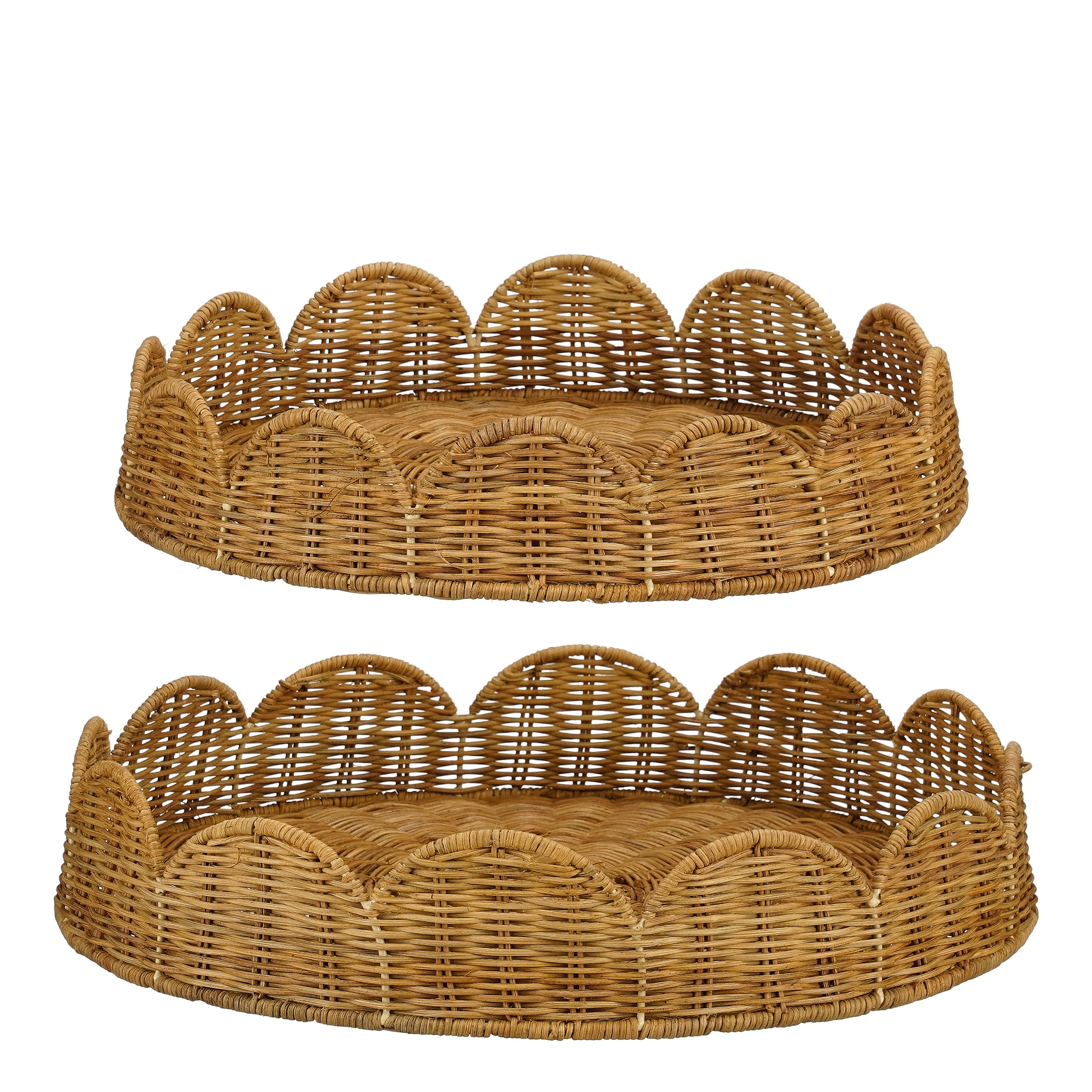 Mica Decorations Eleta Rond Dienblad - Set van 2 - Decoratie Woonkamer - Ook leuk als Kaarsenplateau, Onderzetter of Plantenonderzetter - Rotan, IJzer