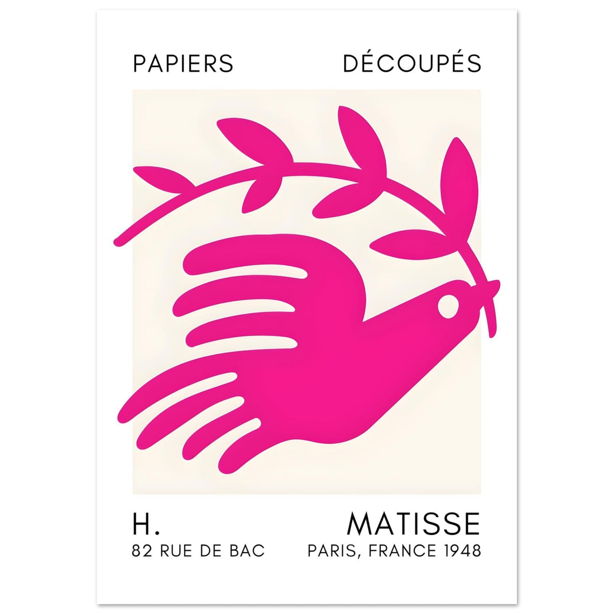 Artfulprints Poster Matisse - Peace dove pink  - A4 21x29.7 cm - Roze