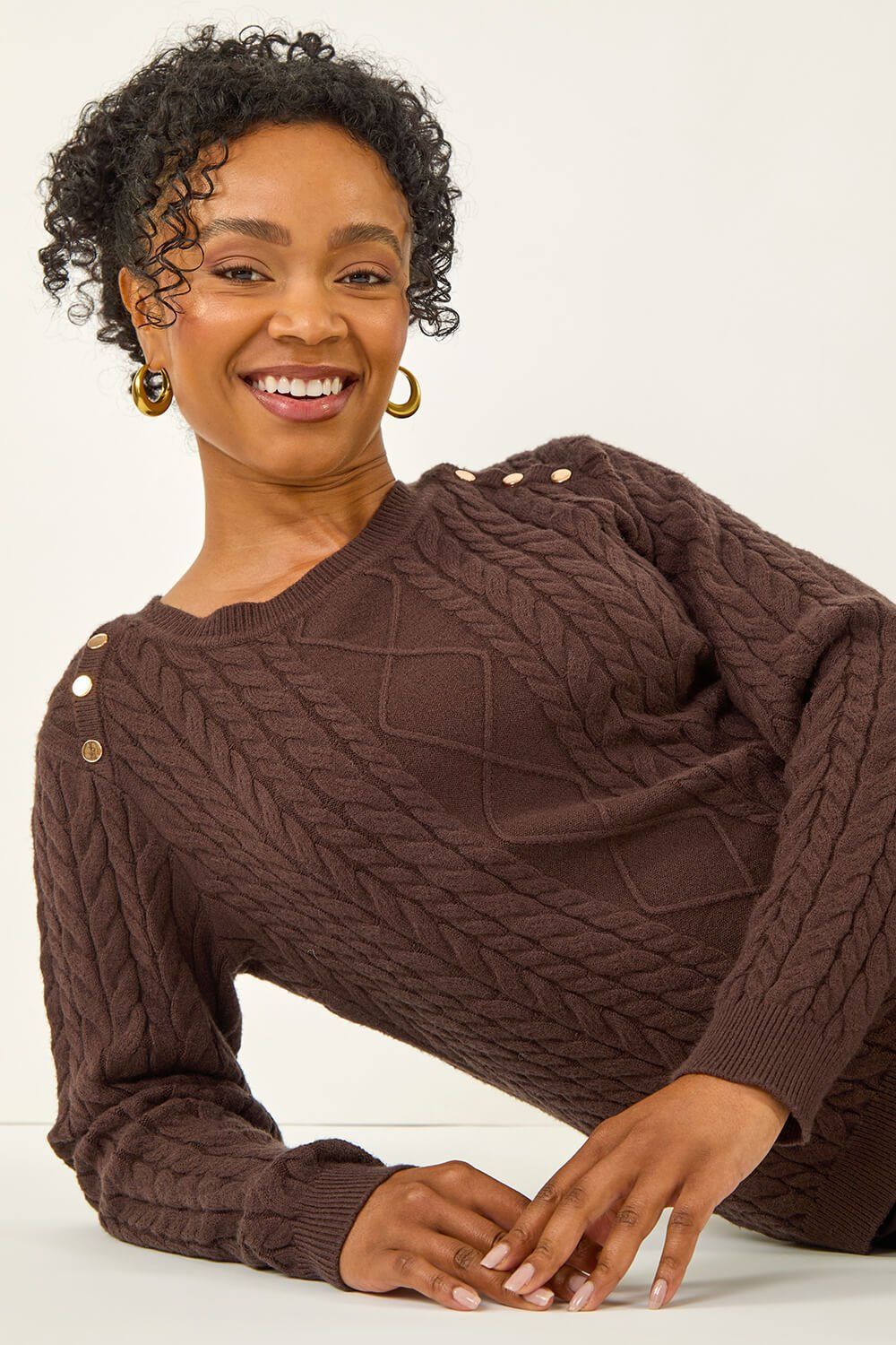 Roman Petite Button Cable Knit Jumper
