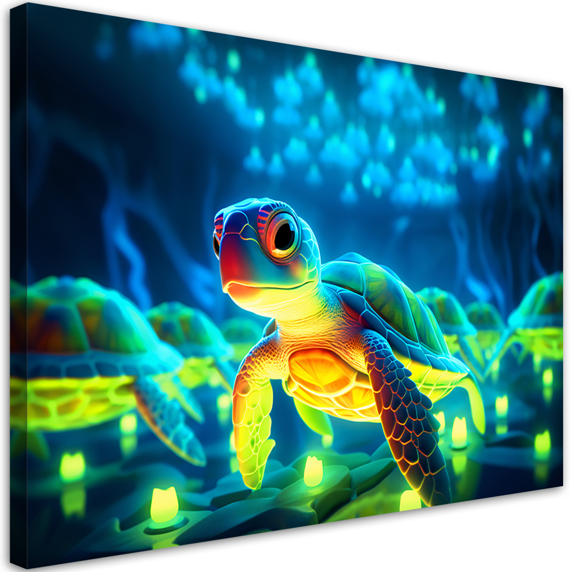Feeby Obraz, Żółw pod wodą neon 60x40