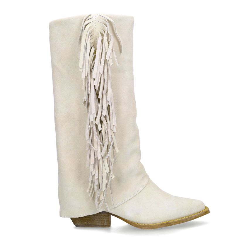 Manfield Off white suède cowboylaarzen met franjes