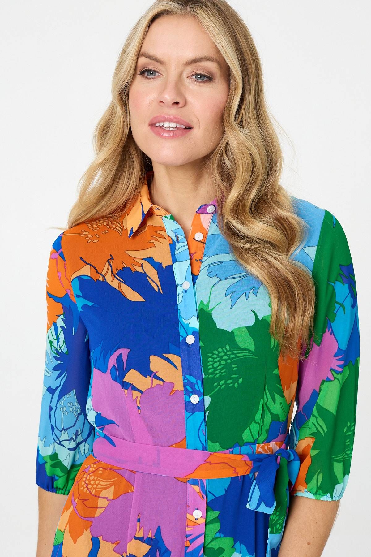 Izabel London Abstract Floral 3/4 Sleeve Maxi Dress